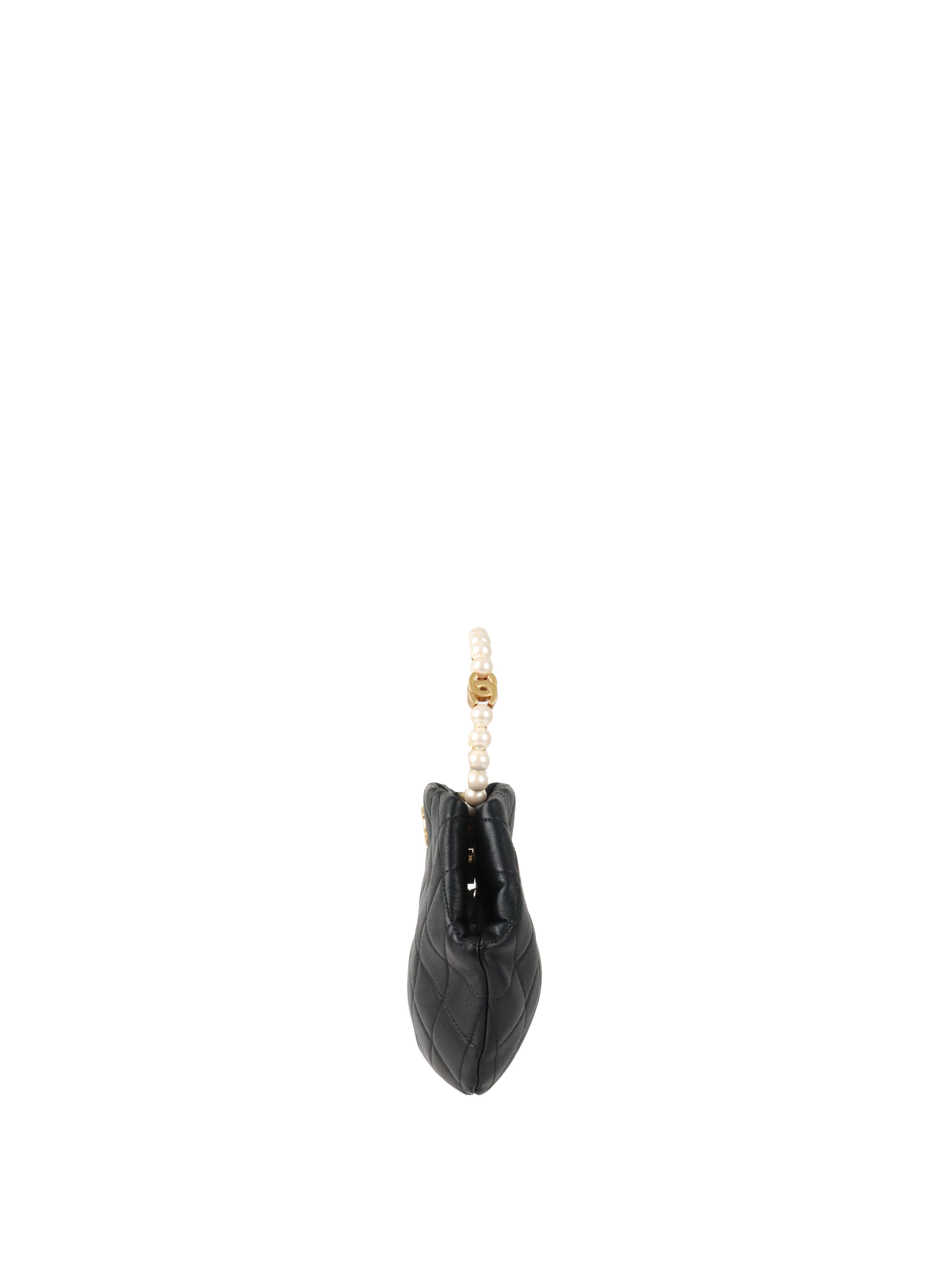 Chanel Black Lambskin with Pearl Crown Top Handle Clutch