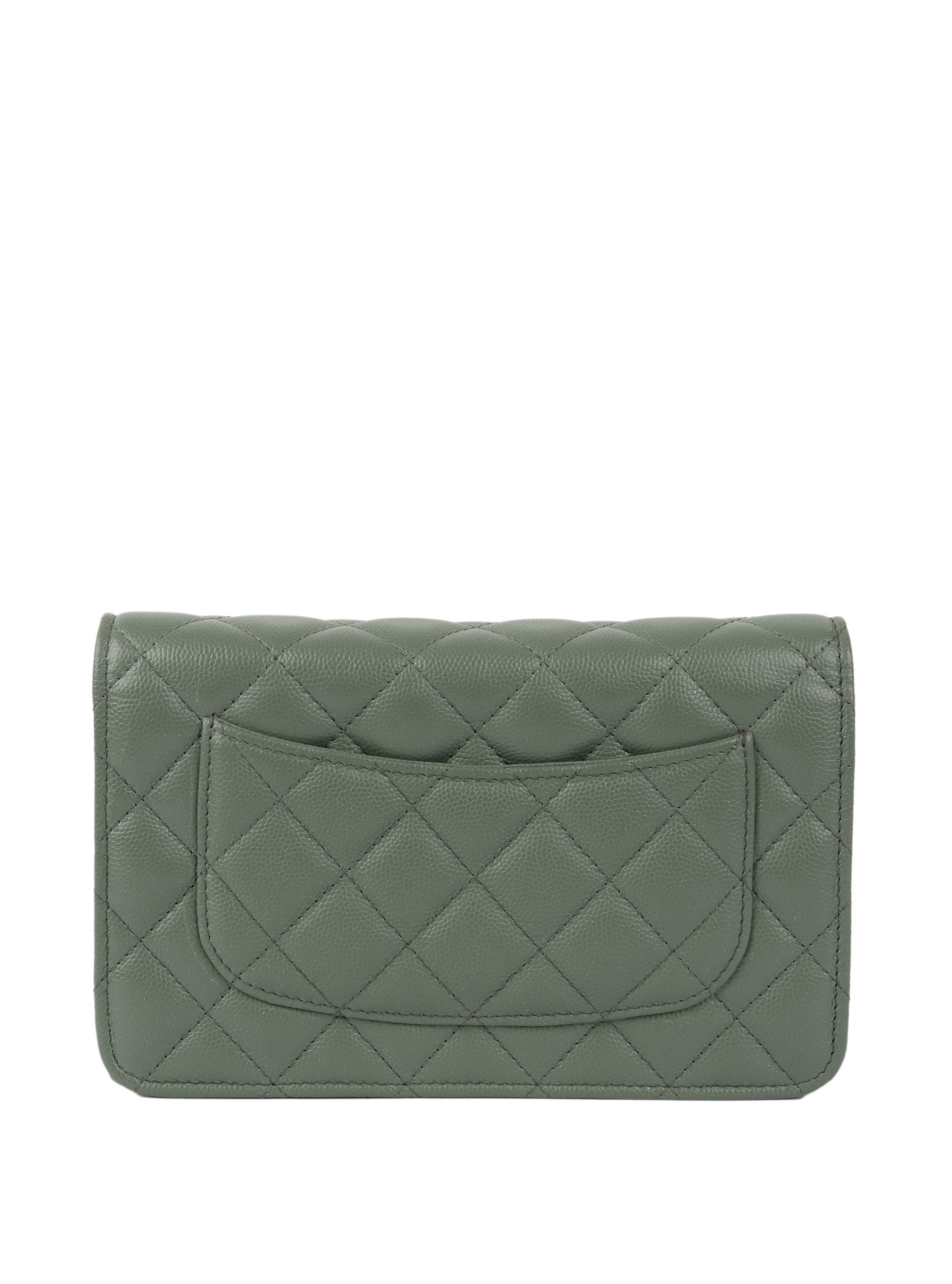 Chanel Green Iridescent Caviar Wallet on Chain.