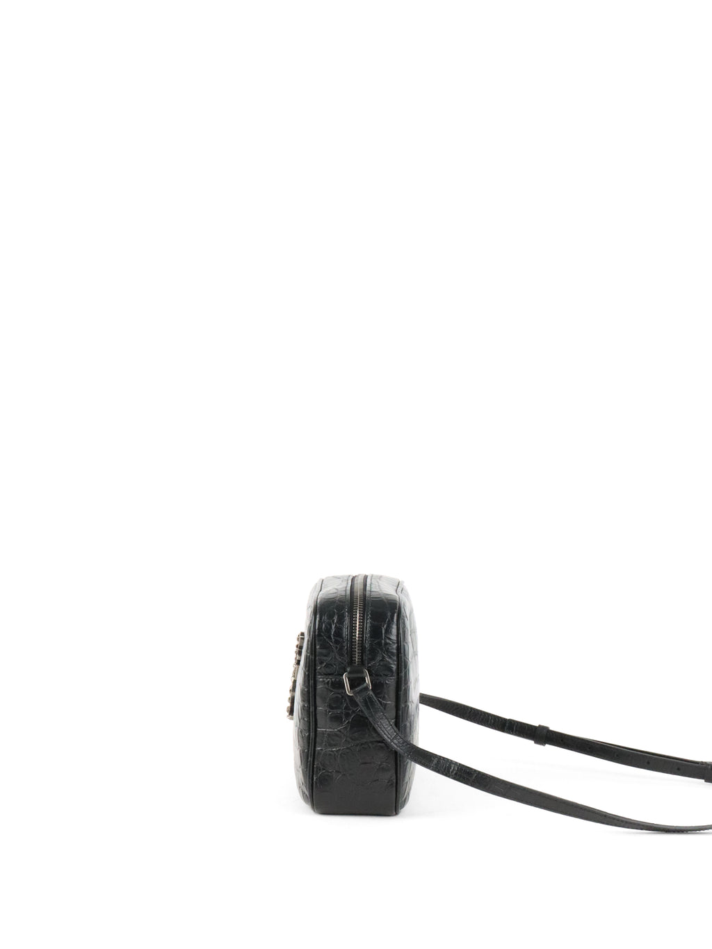 Saint Laurent Black Croc Embossed Camera Lou Bag