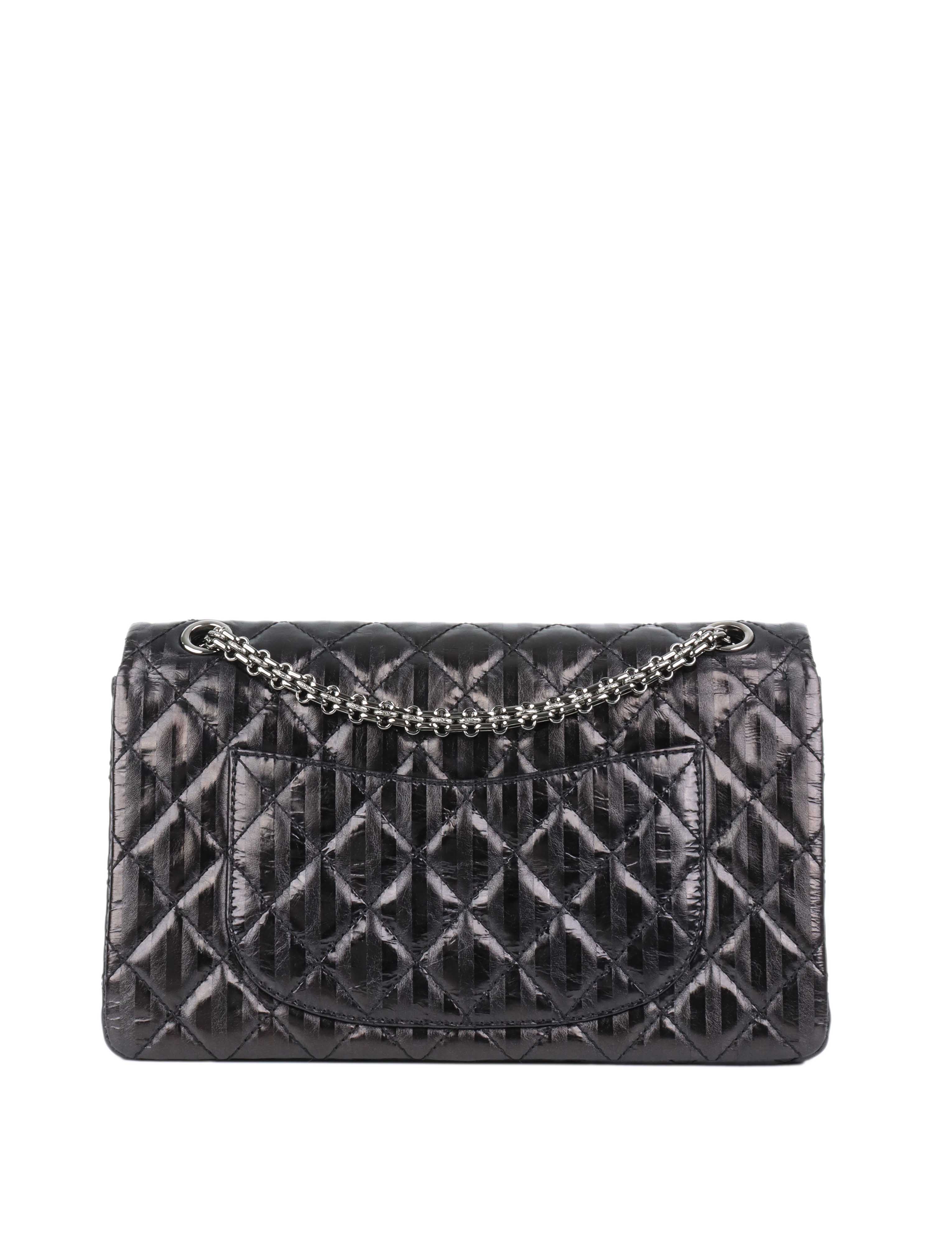Chanel Black Limited Edition Striped Medium 2.55 Bag. Votre Luxe