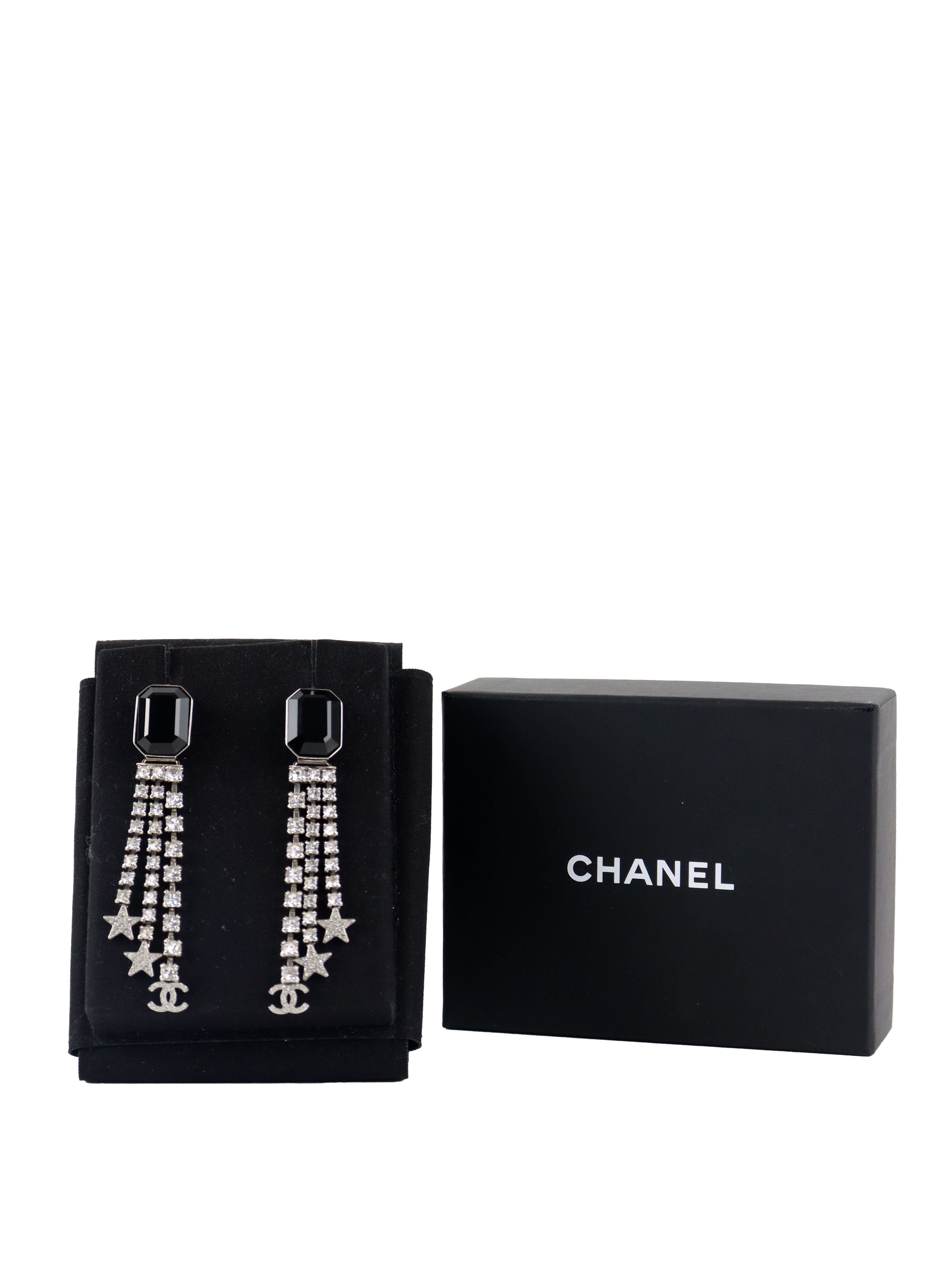 Chanel Black Square with Crystals and Star Drop Earring