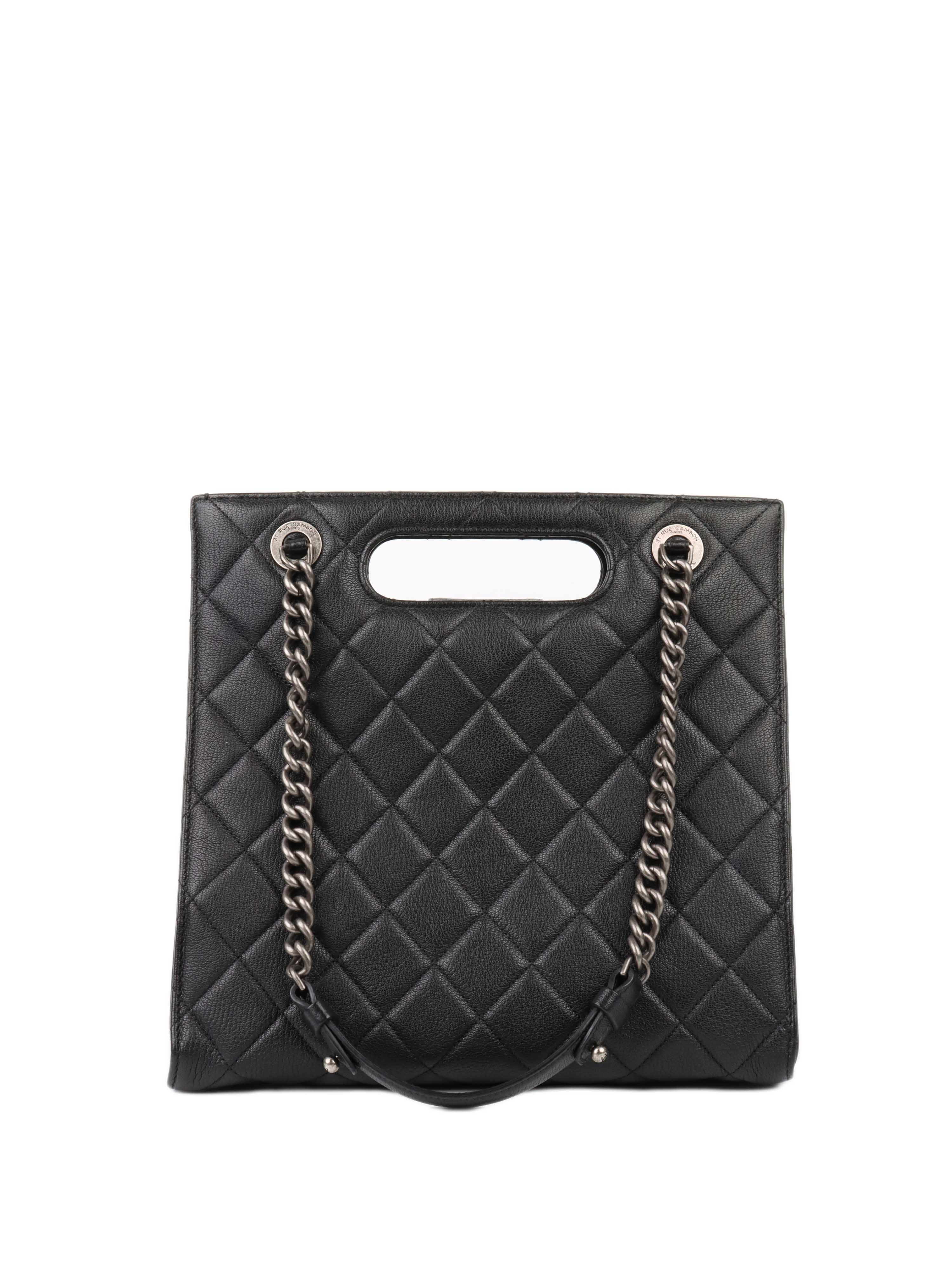 Chanel Black Caviar Quilted Leather Shopping Tote.