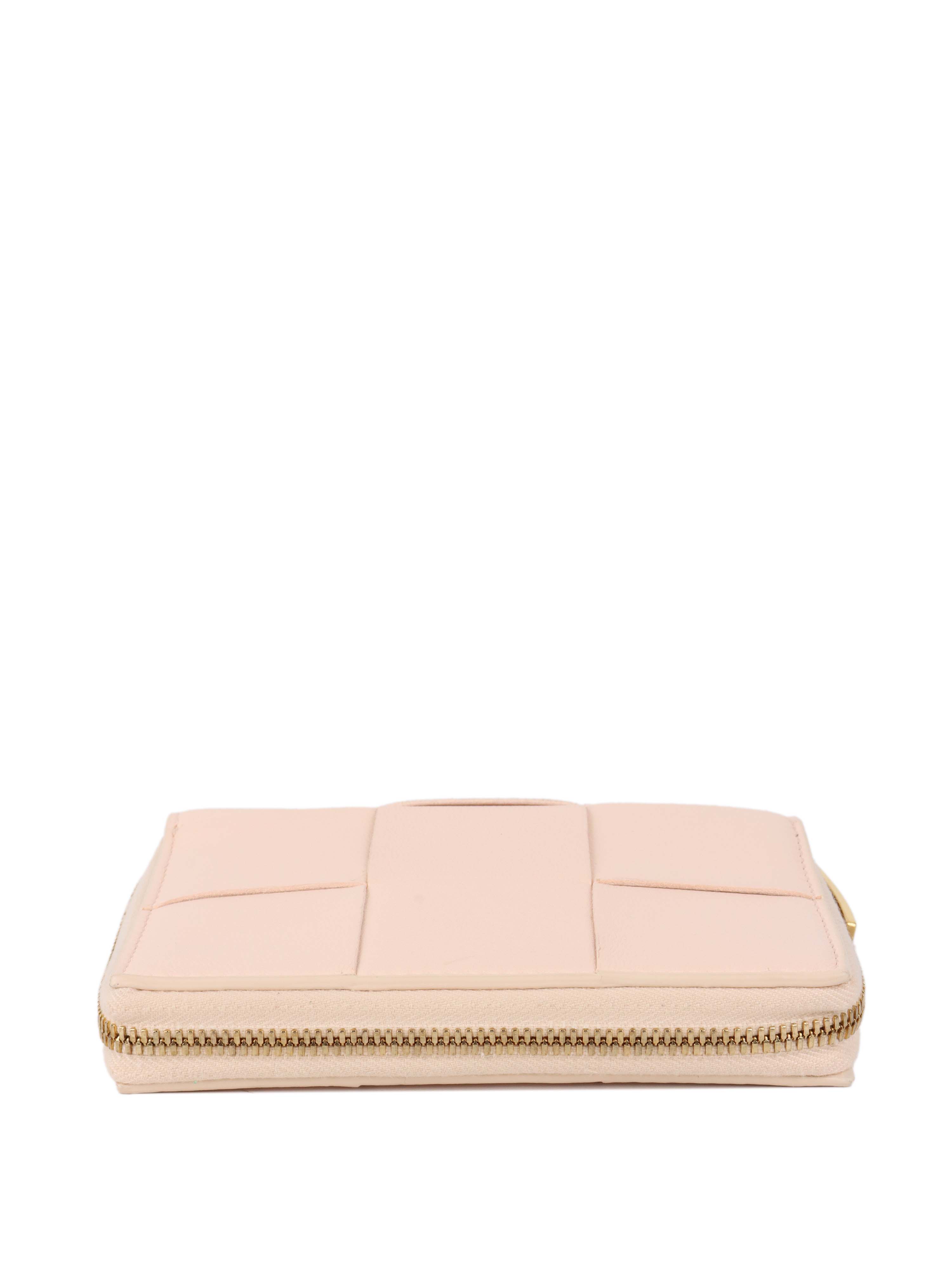Bottega Veneta Light Pink Cassette Small Bi-Fold Wallet.