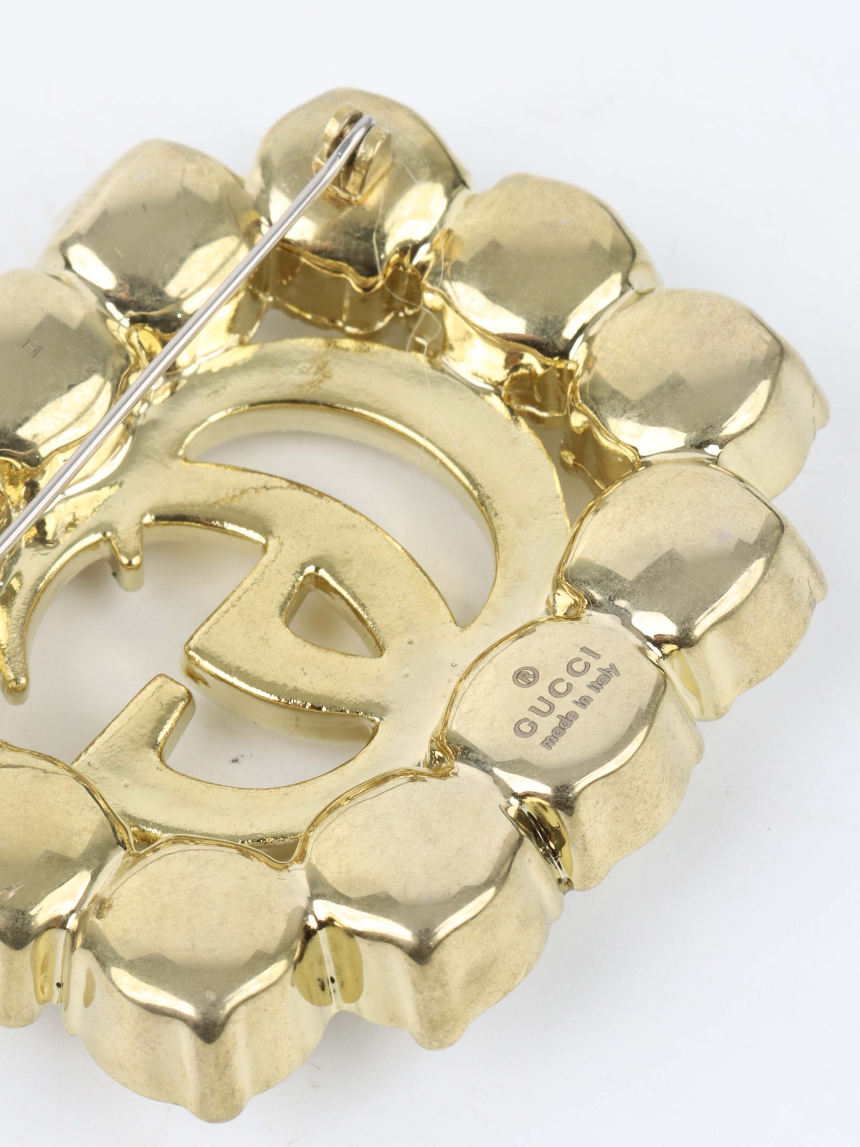 Gucci Metallic GG Pearl-Embellished Brooch