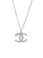 Chanel Silver Crystal CC Long Necklace