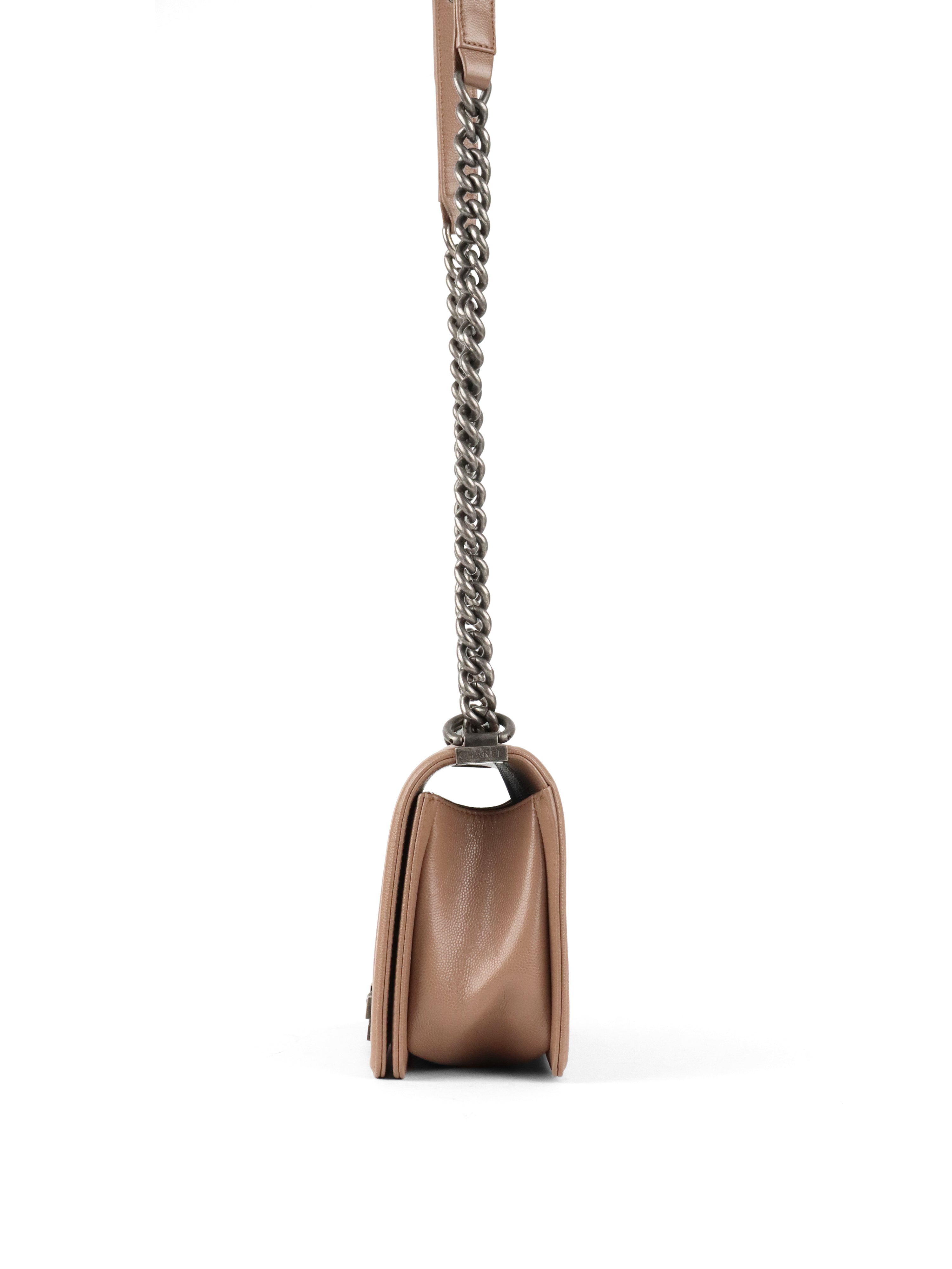 Chanel Dark Beige Chevron Old Medium Caviar Boy Bag