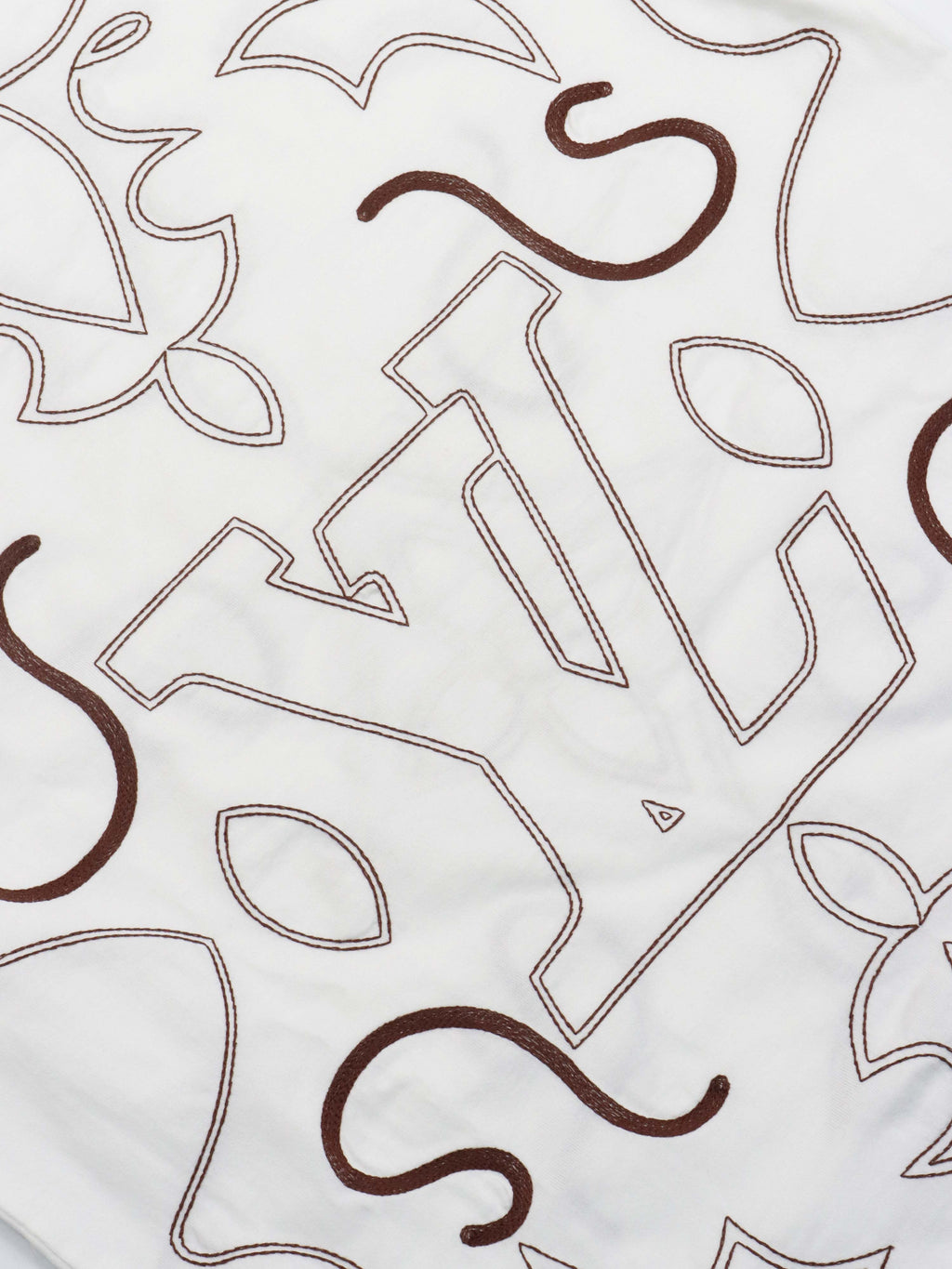 Louis Vuitton White/Brown Embroidered Cotton T-Shirt.