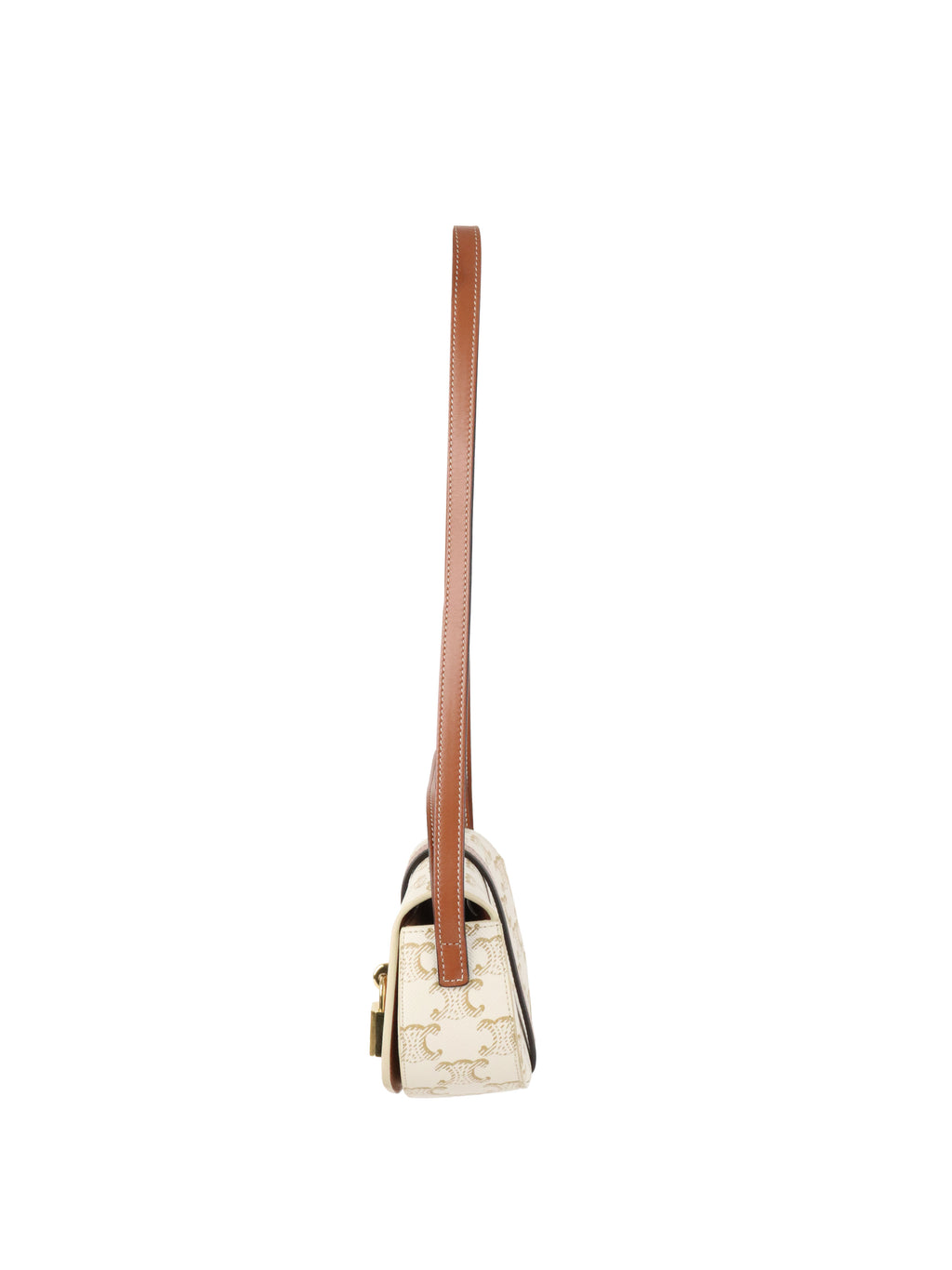 Celine White/Tan Triomphe Tabou Clutch with Strap