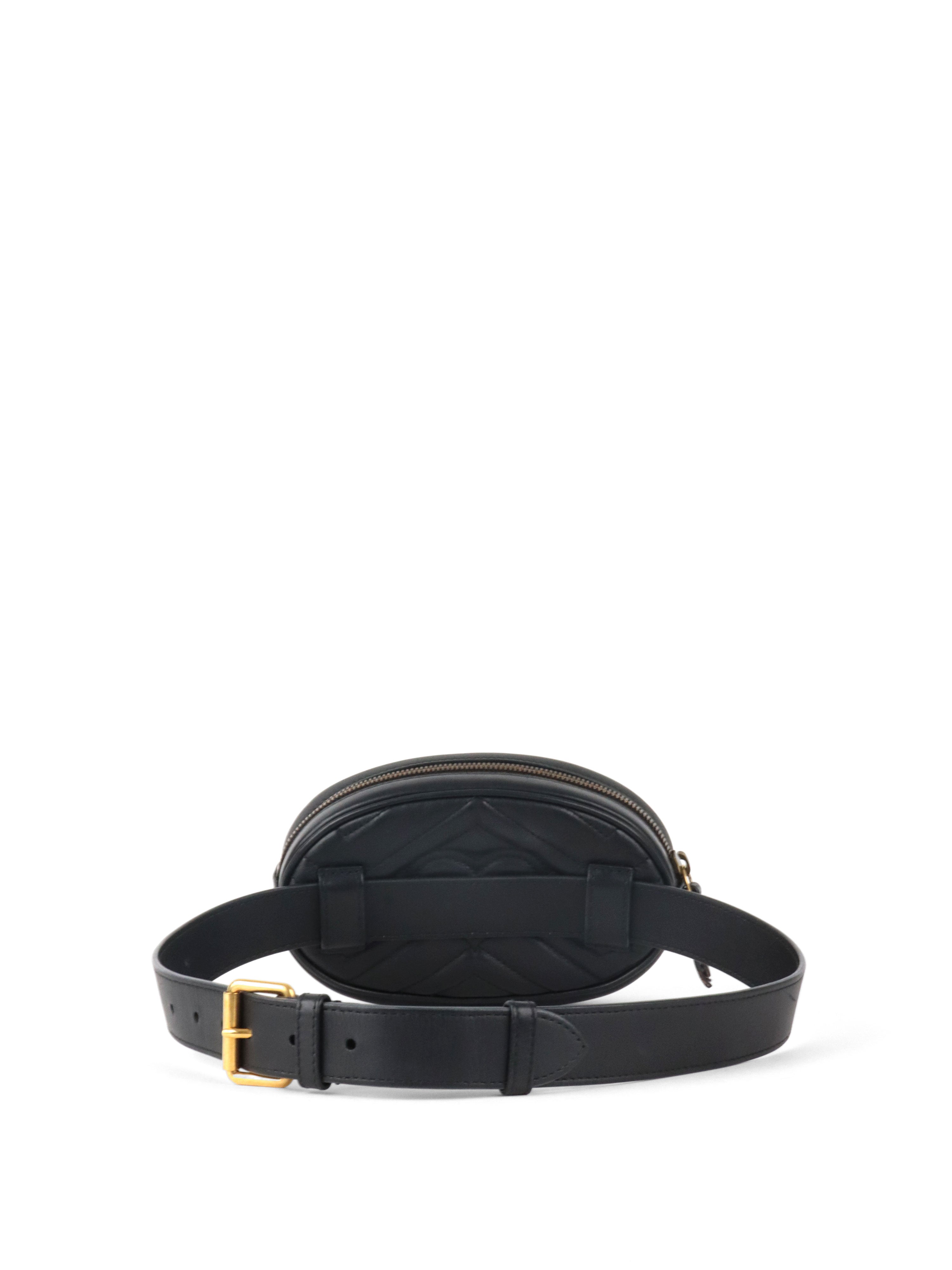 Gucci Black GG Marmont Matelasse Leather Belt Bag.