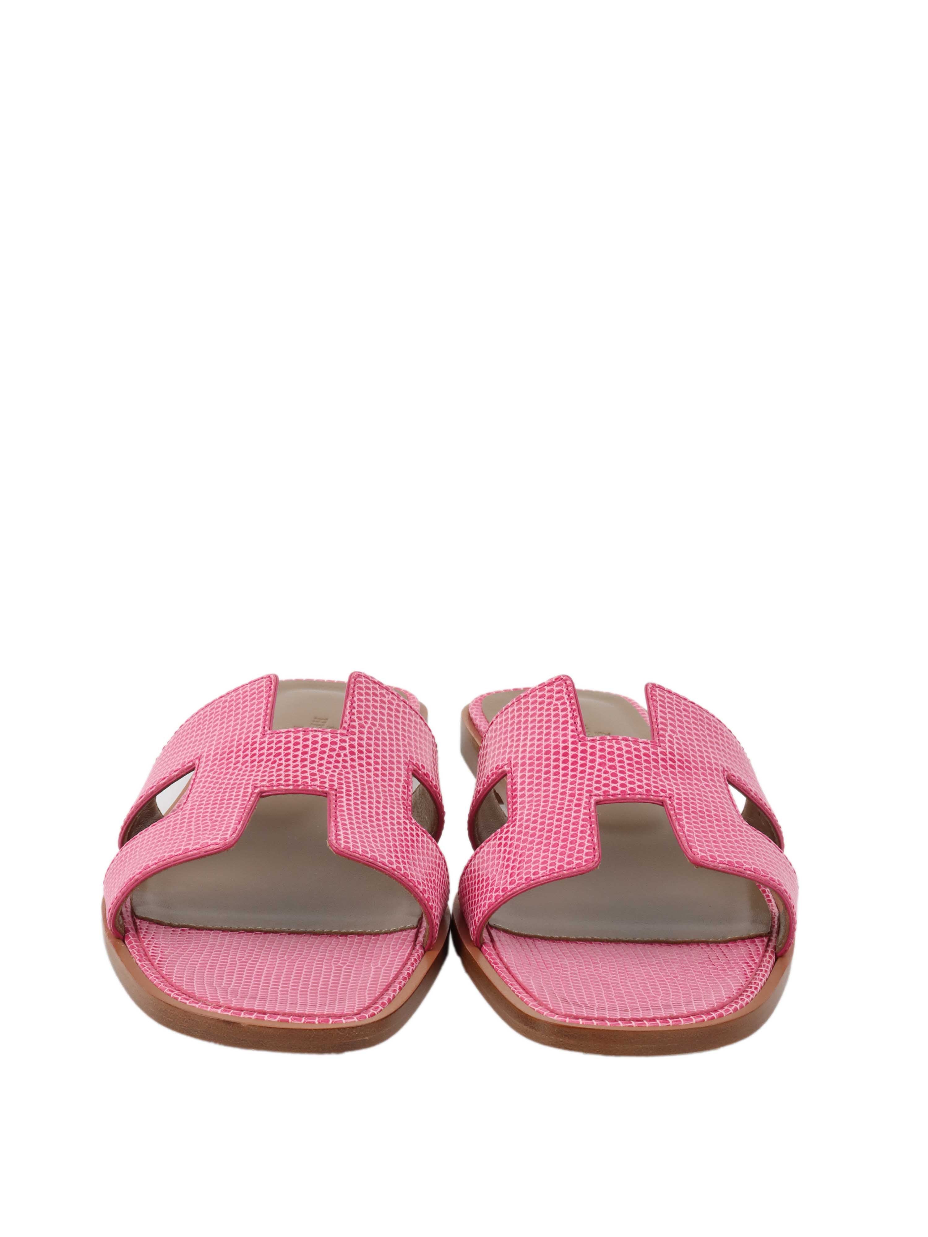 Hermes Sandales Oran Lizard Pink.
