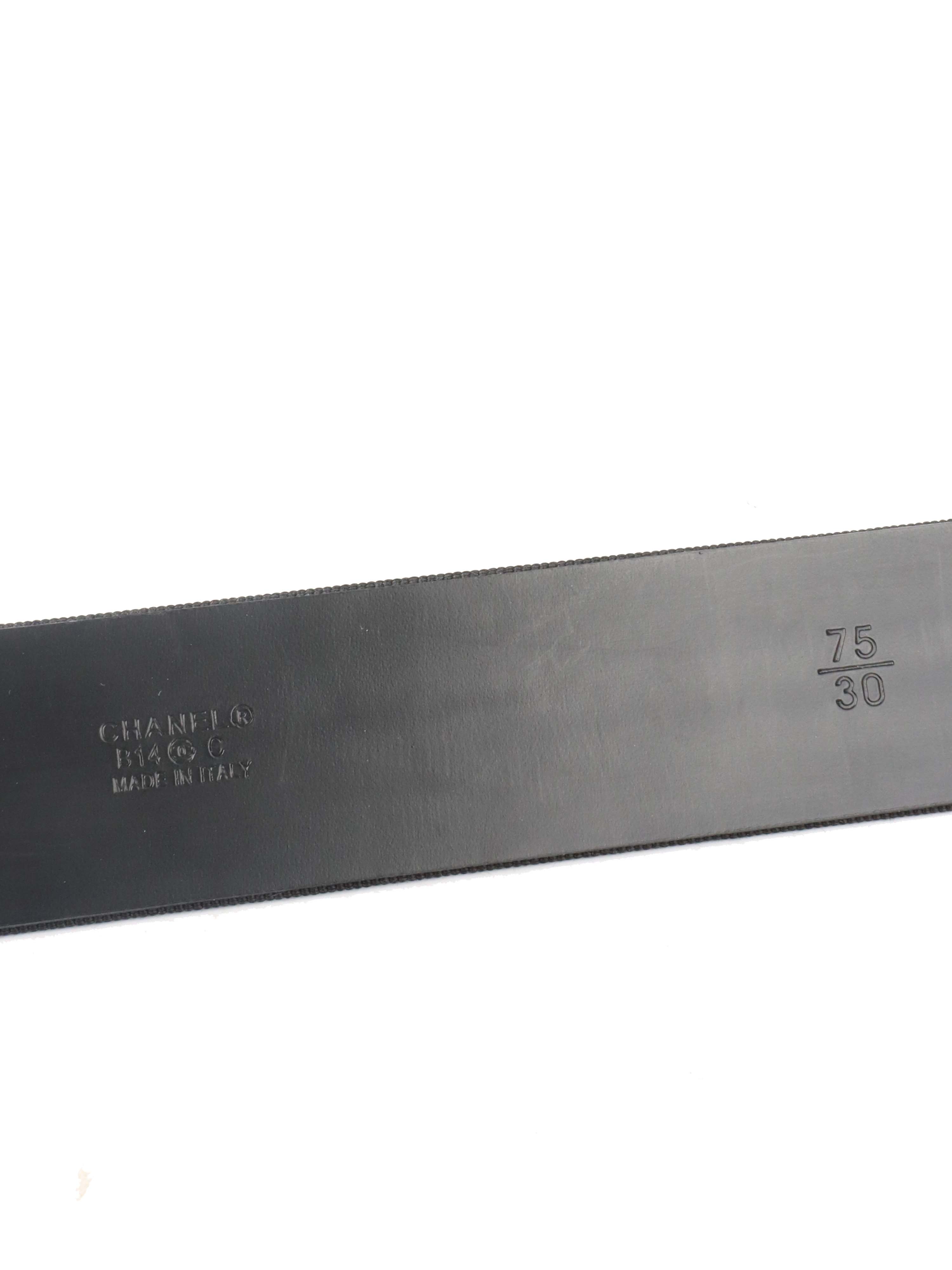 Chanel Black Satin Leather and Canvas Crystal Buckle Belt