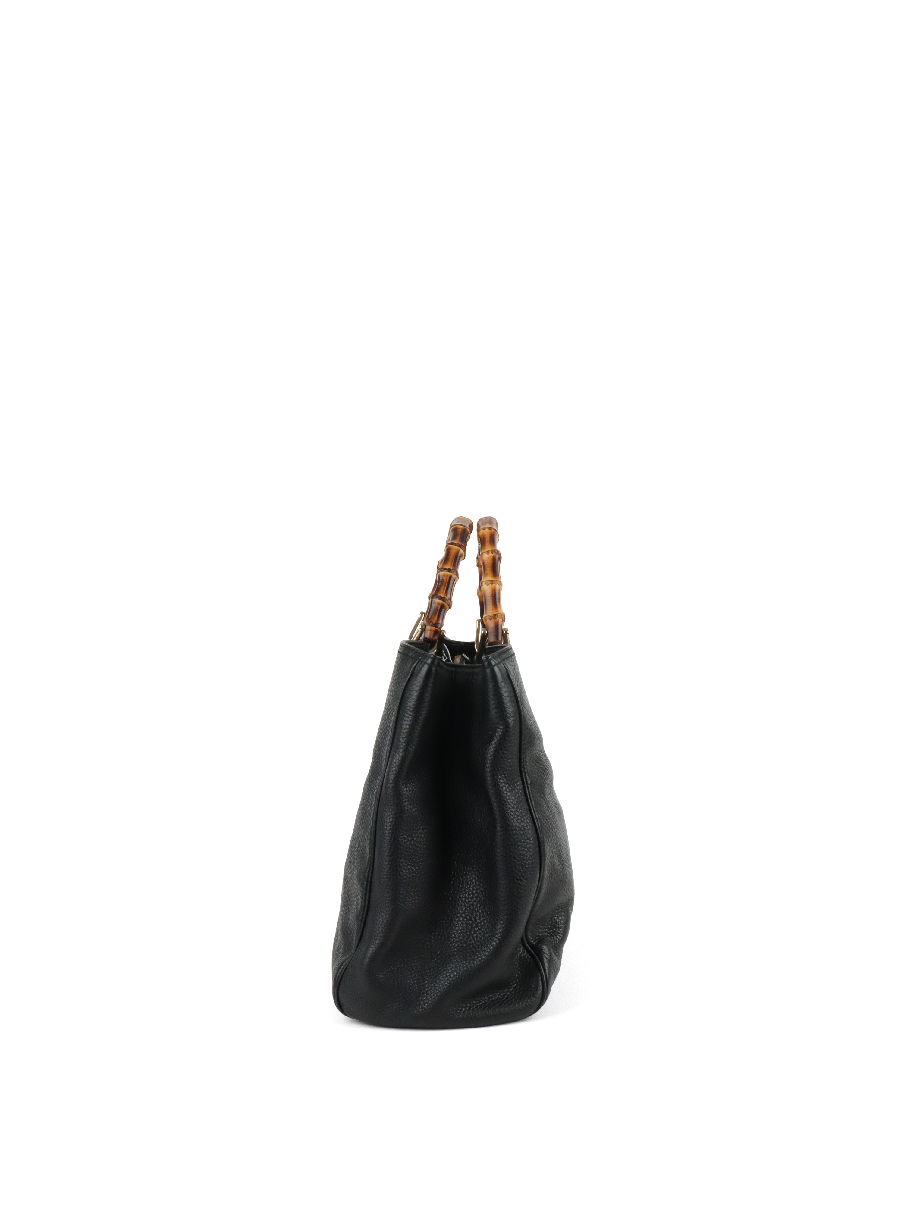 Gucci Bamboo Handle Large Black Leather Shopper Tote