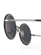 Chanel Silver/Black Chain Round Sunglasses