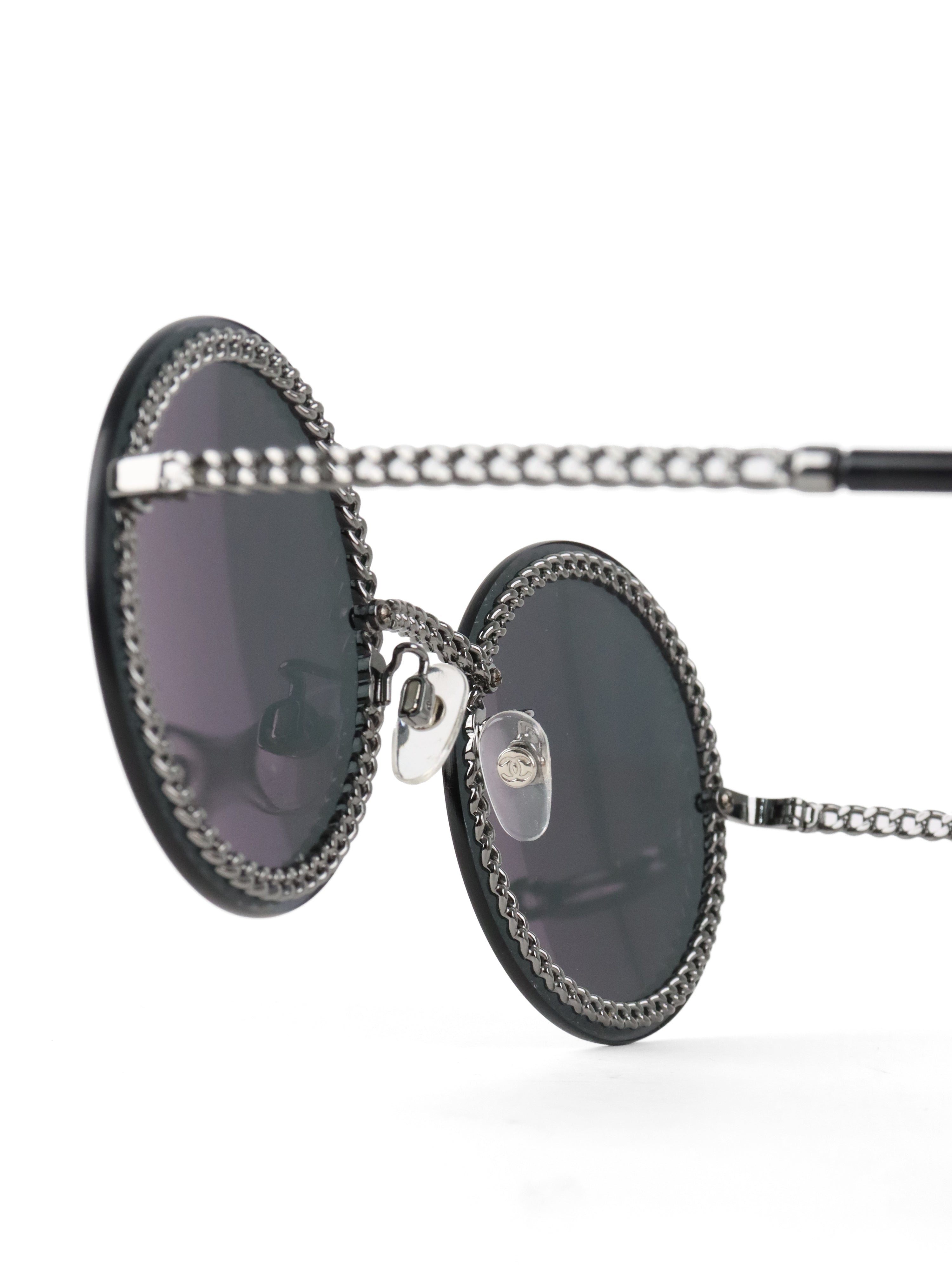 Chanel Silver/Black Chain Round Sunglasses