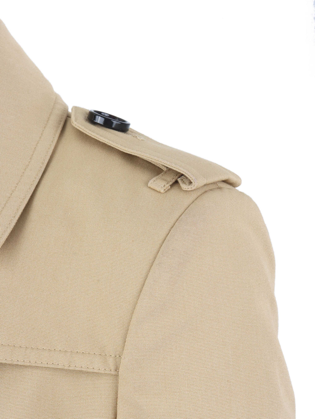 Burberry Tan Trench Coat with Leather Sleeve Straps.