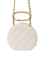 Chanel White Round Vanity with Chain Ring Handle.