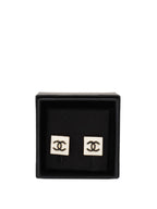Chanel White CC Square Earrings.