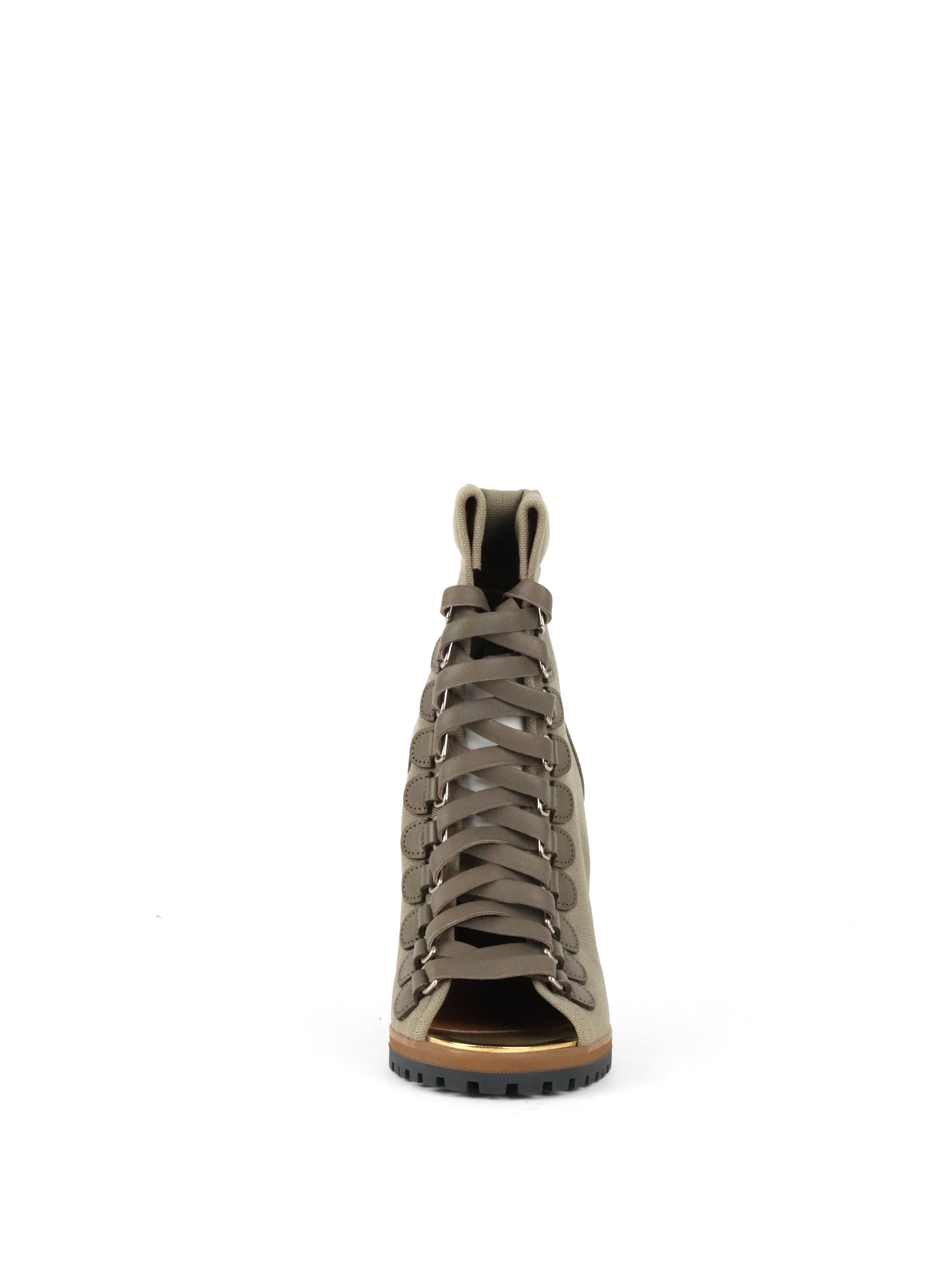 Chloe Khaki Grey Lace Up Wedge Boots