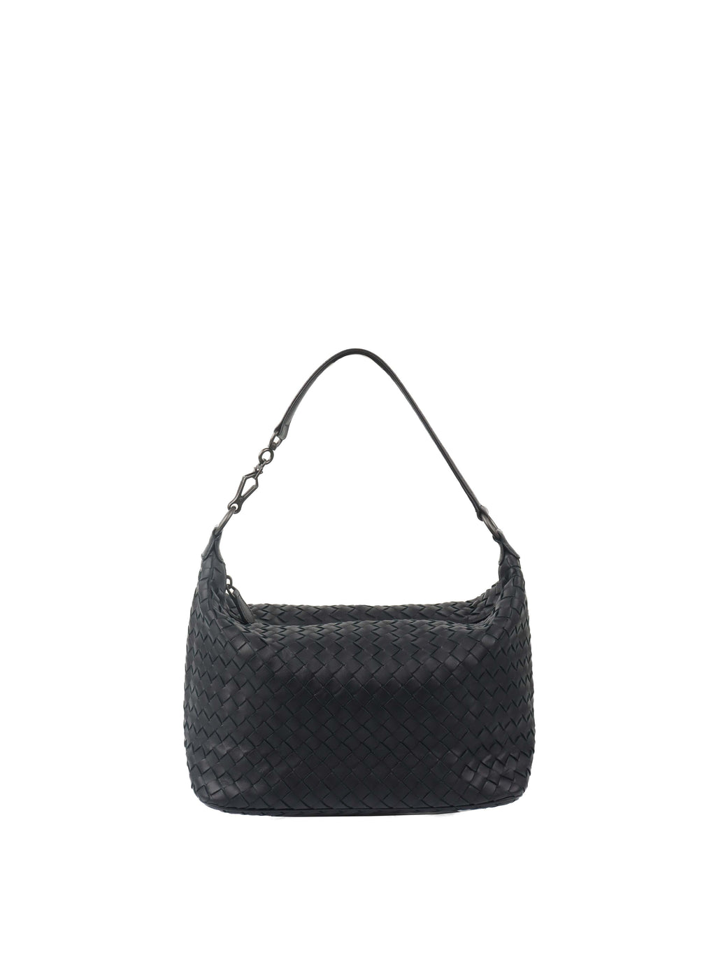 Bottega Veneta Black Intrecciato Woven Small Shoulder Bag.