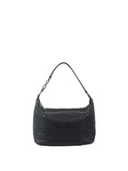 Bottega Veneta Black Intrecciato Woven Small Shoulder Bag.