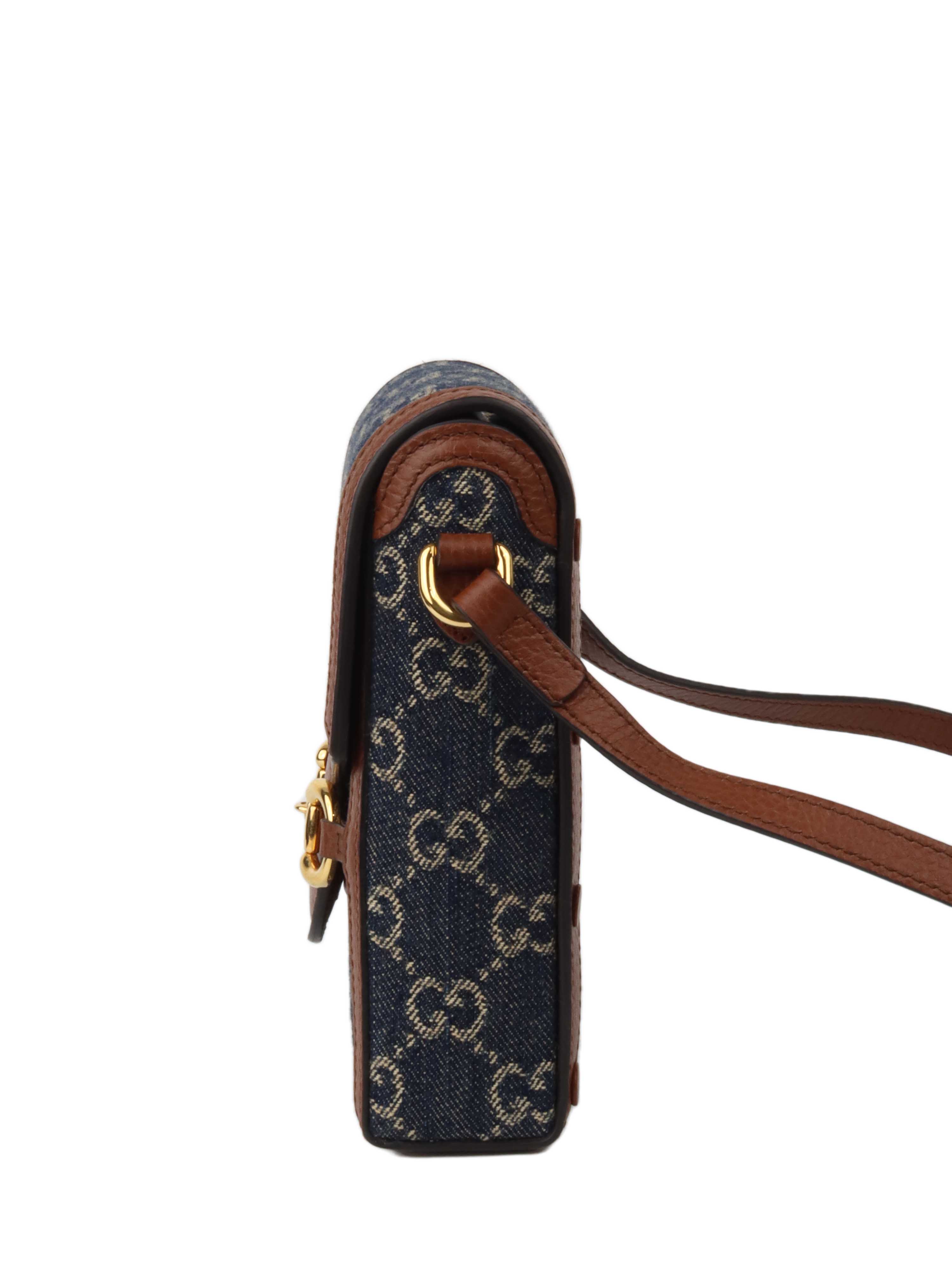Gucci Denim 1955 Horsebit Phone Bag.
