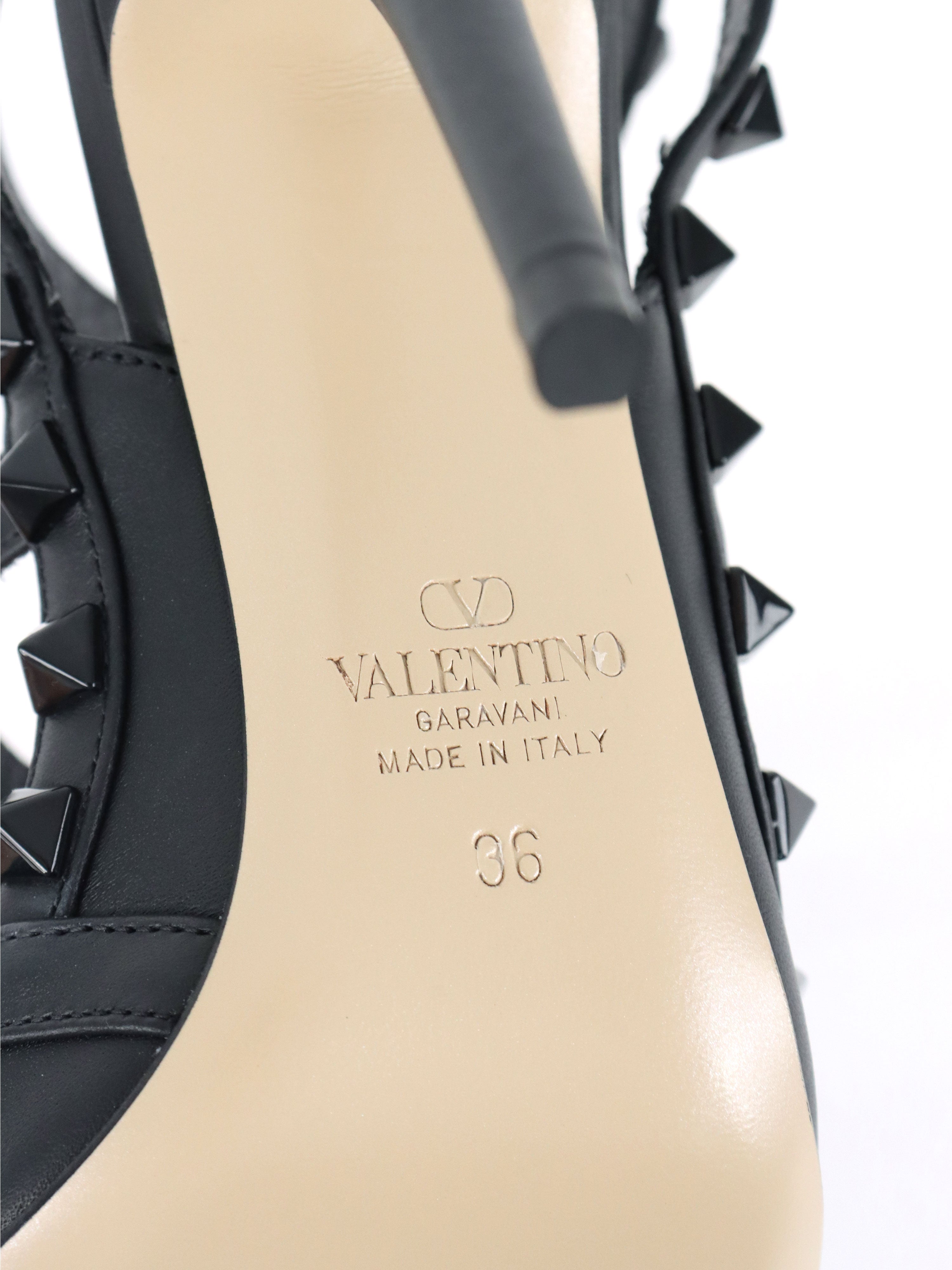 Valentino All Black Rockstud Ankle Strap Pump.