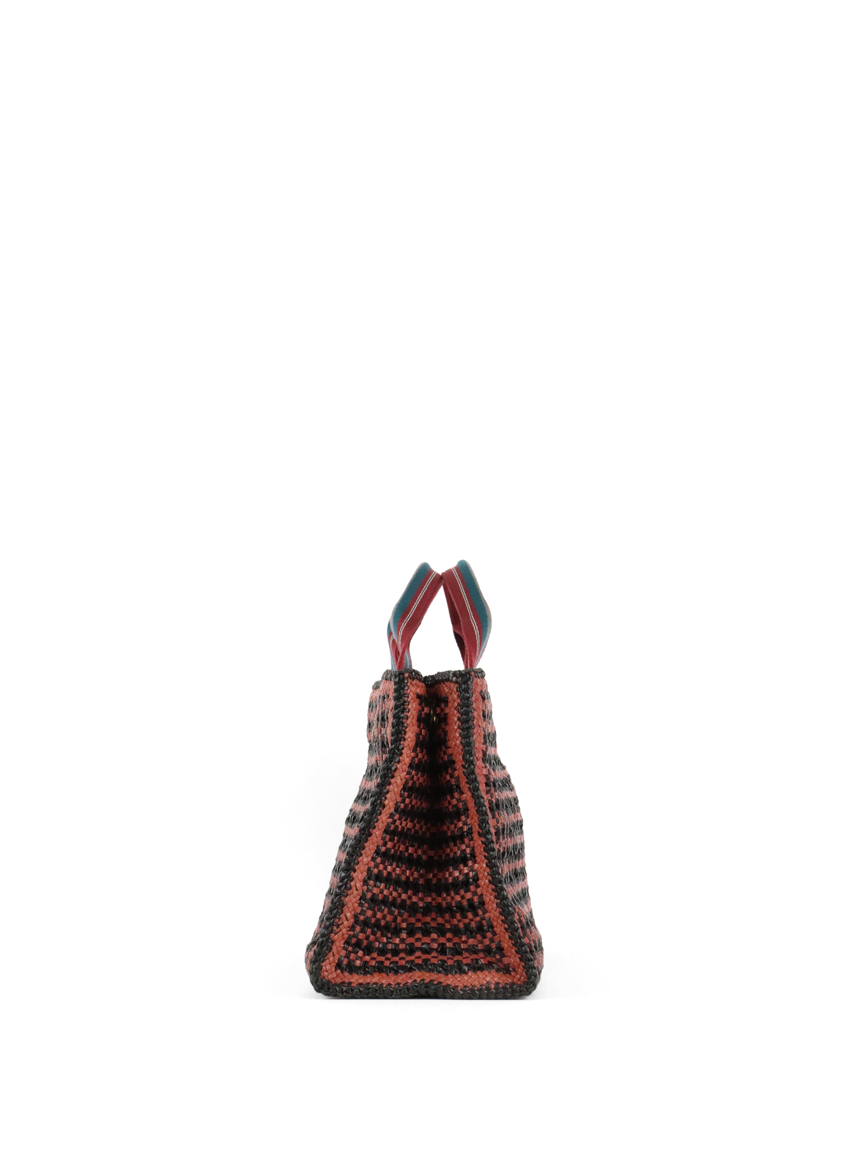 Prada Red/Black Madras Woven Leather Tote Bag