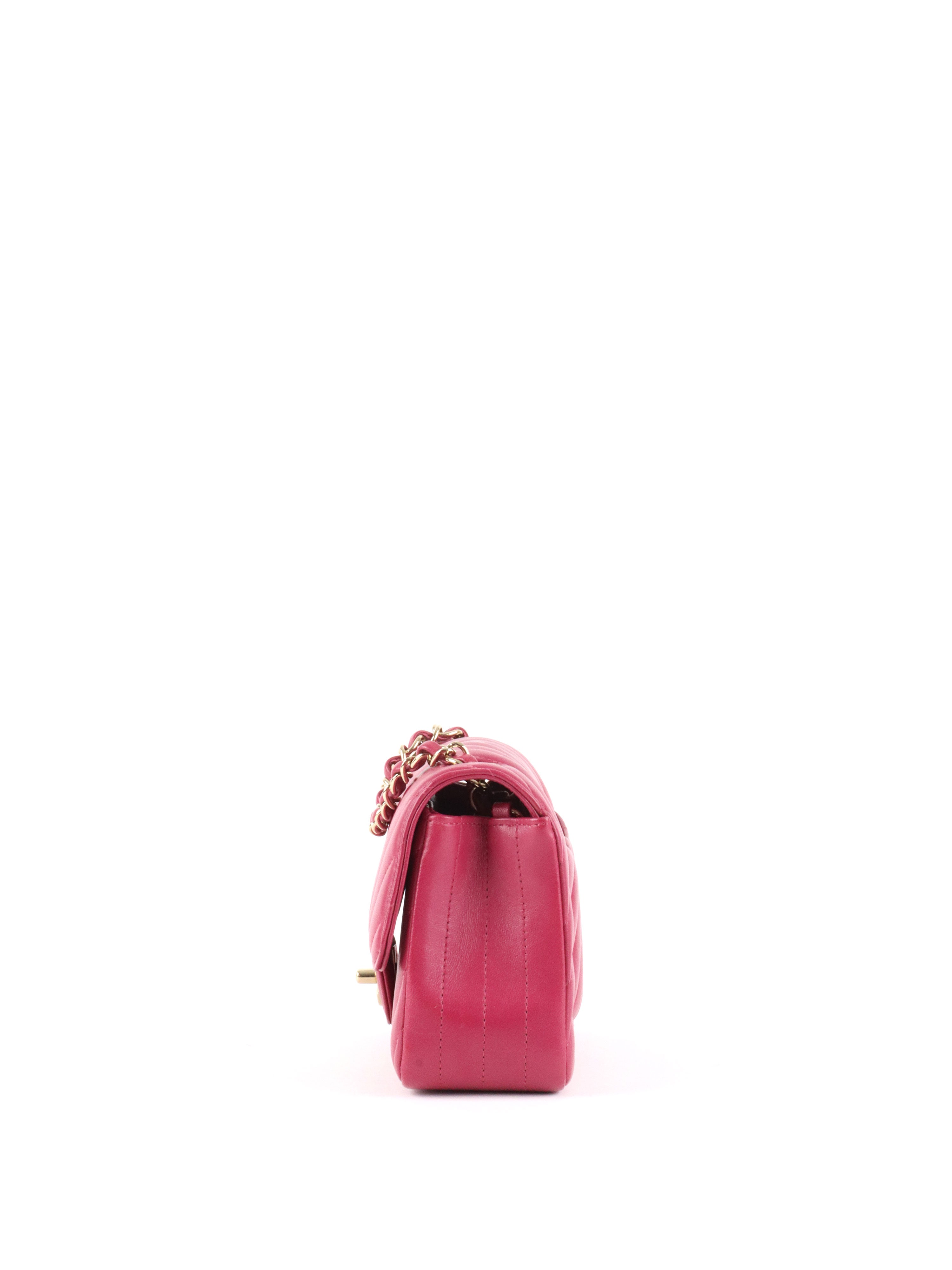 Chanel Dark Pink Lambskin Chevron Mini Flap Bag LGHW.