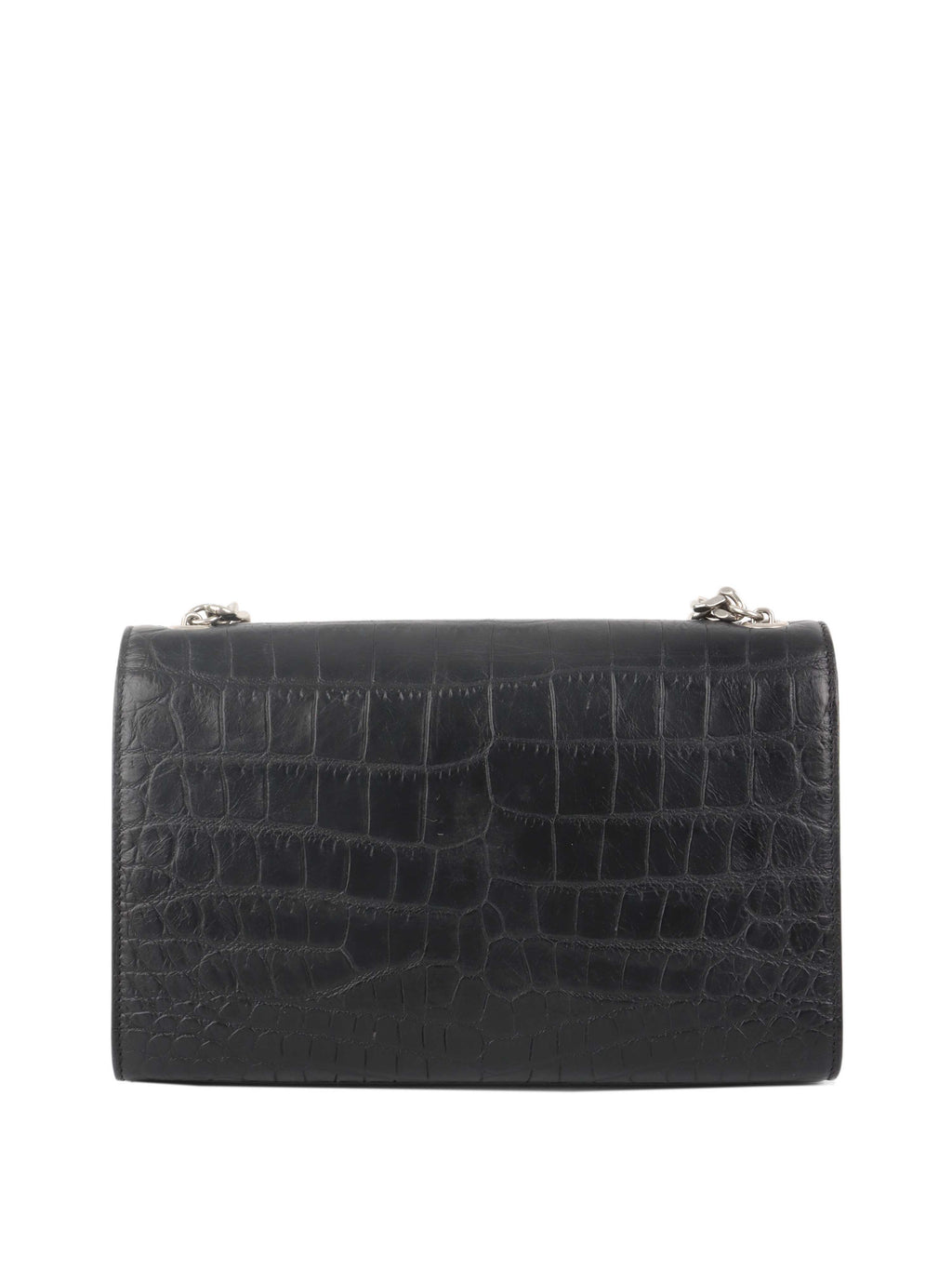 Saint Laurent Black Crocodile Embossed Chain Top Handle Kate Bag.