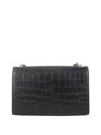 Saint Laurent Black Crocodile Embossed Chain Top Handle Kate Bag.