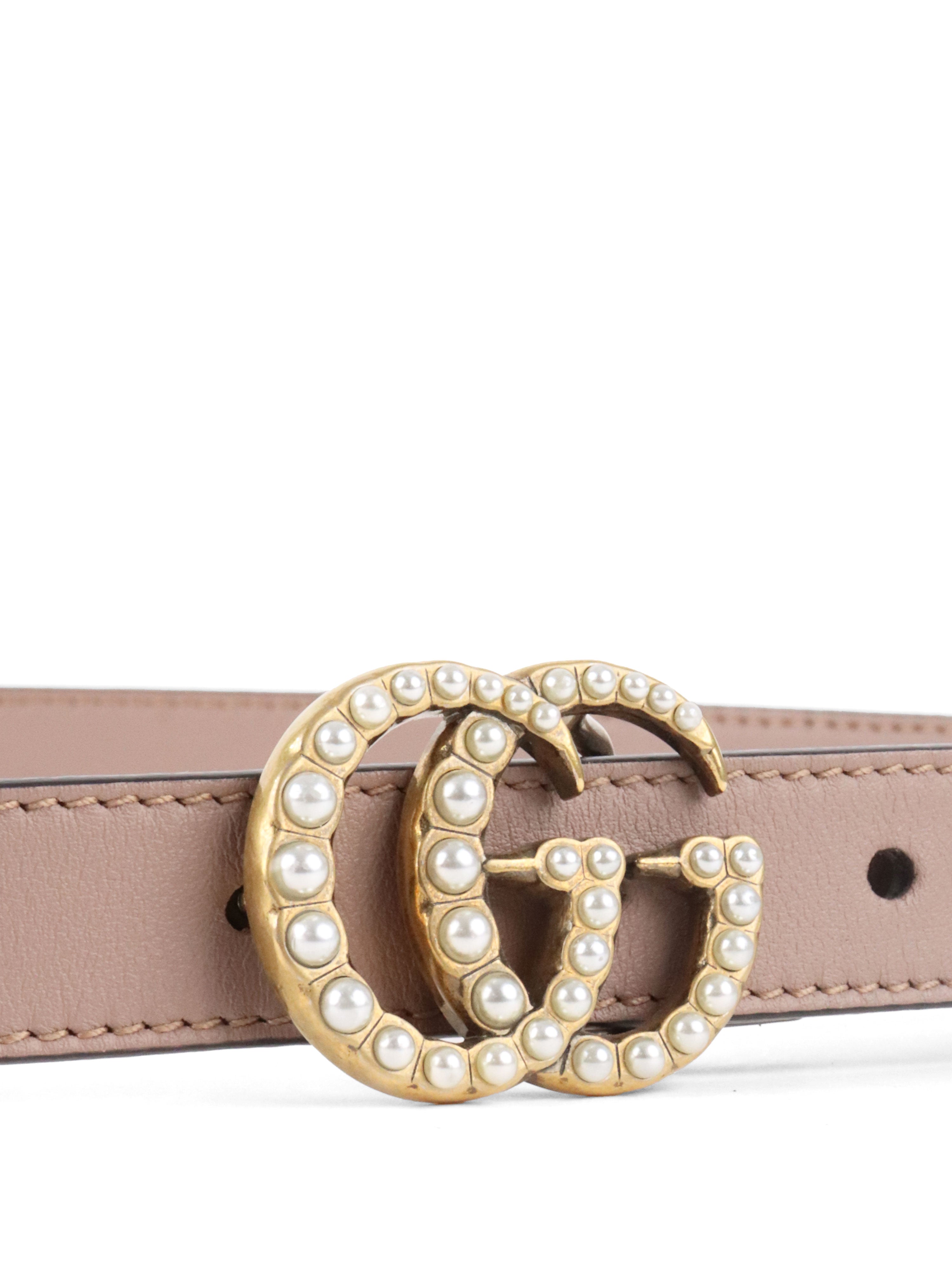 Gucci Beige Resin Pearl GG Marmont Thin Belt Size 90