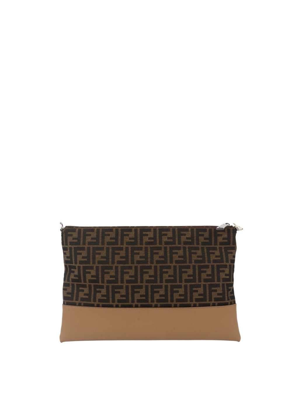 Fendi Brown Logo Fabric Shoulder Bag.