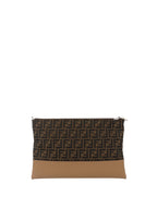 Fendi Brown Logo Fabric Shoulder Bag.
