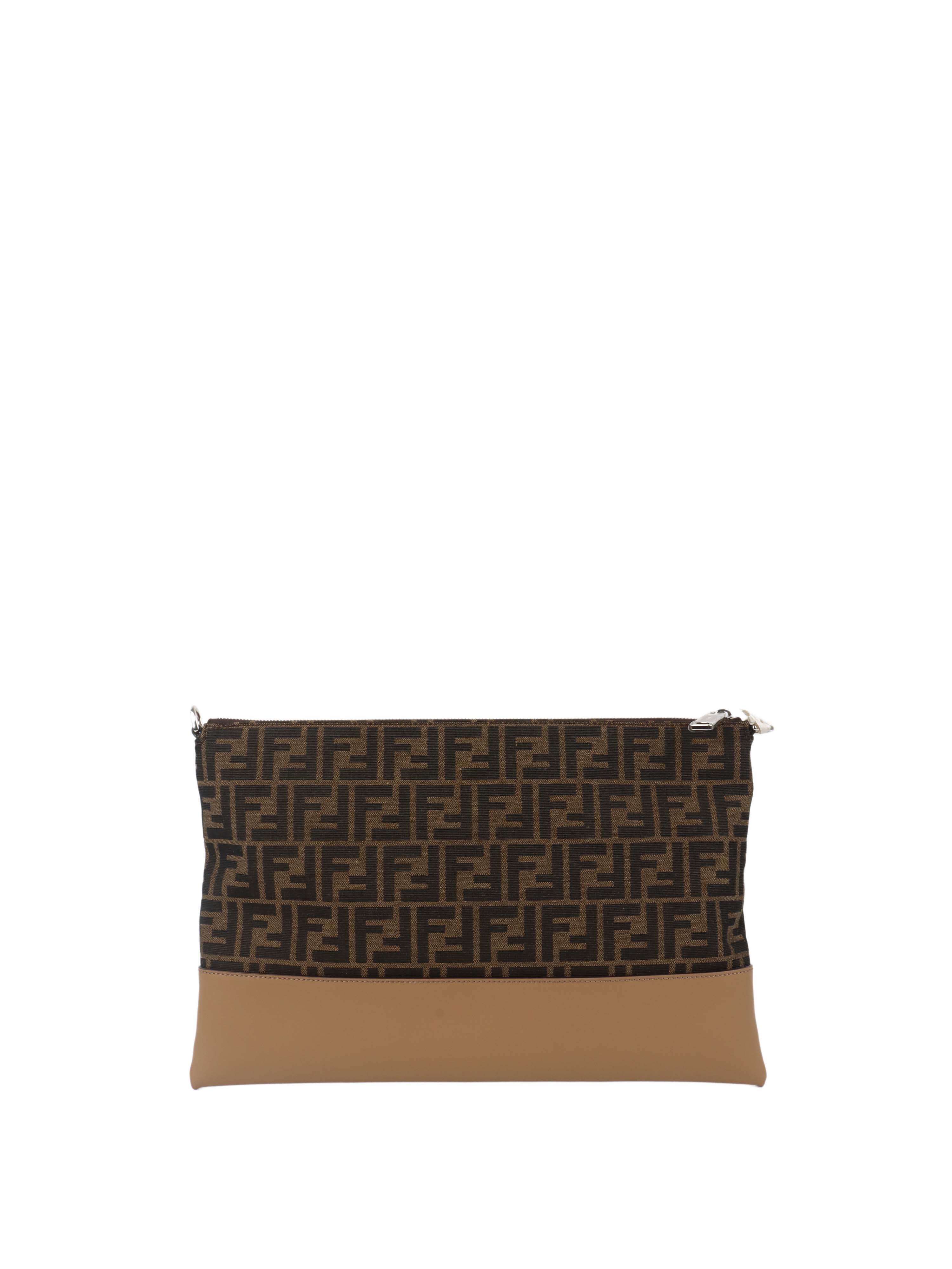 Fendi Brown Logo Fabric Shoulder Bag.