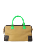 Loewe Amazona 36 Brown/beige with Green Top Handle.