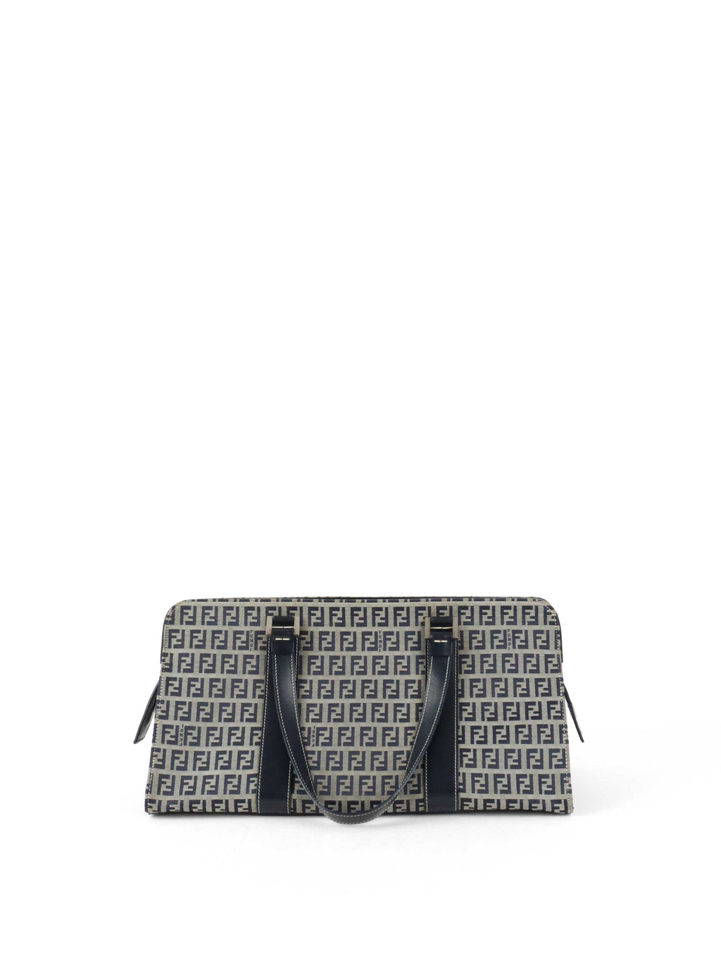 Fendi Vintage Navy Zucchino Canvas Boston Bag