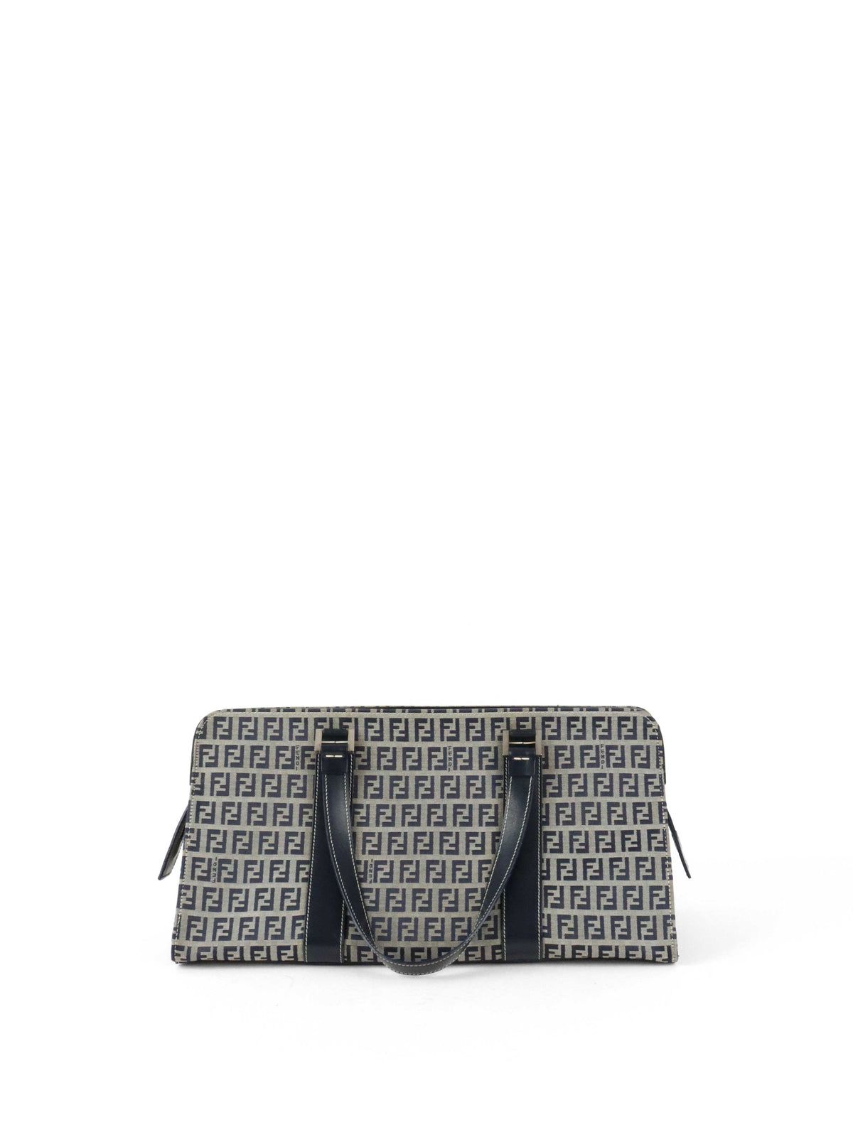 Fendi Vintage Navy Zucchino Canvas Boston Bag