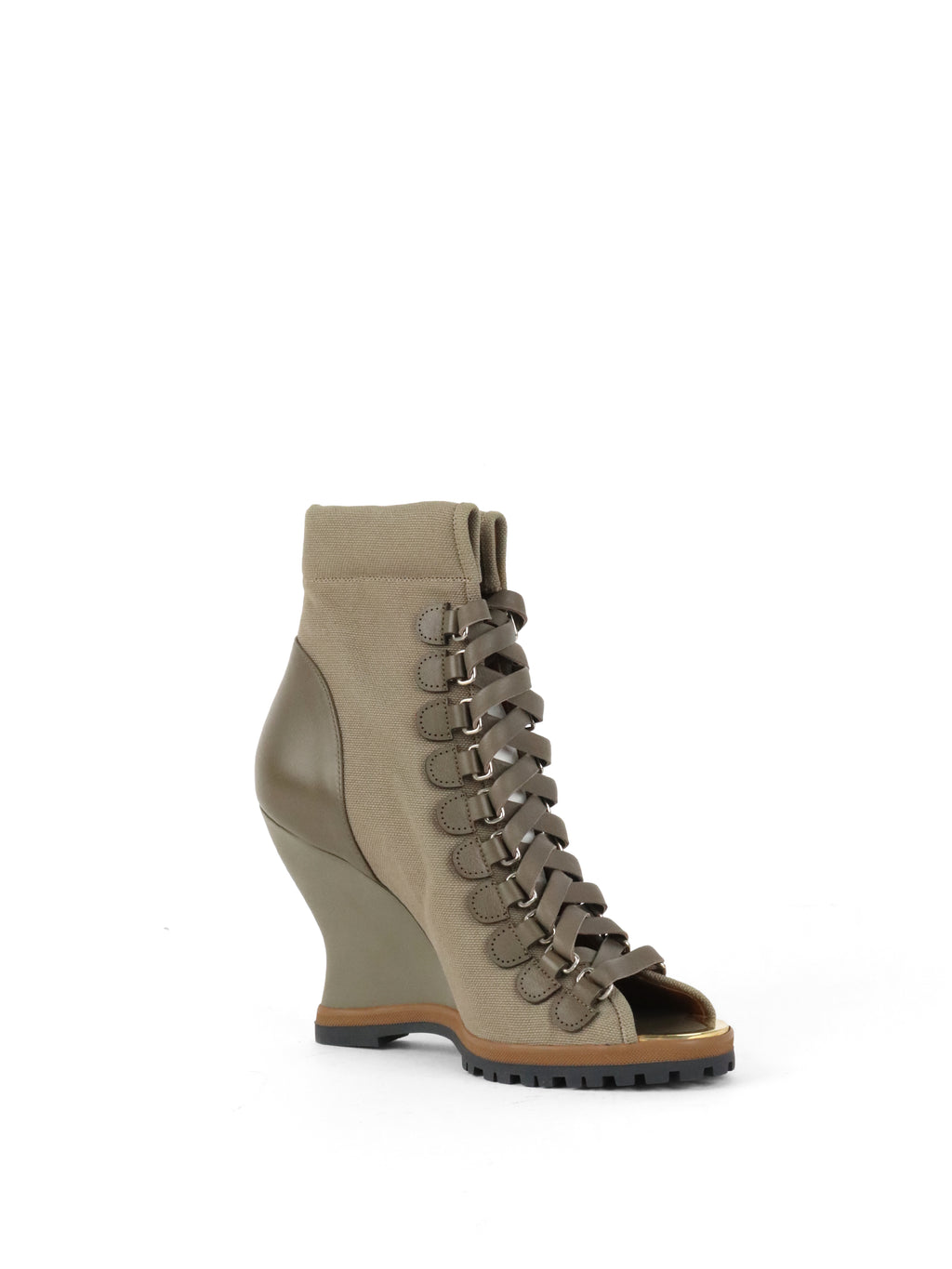Chloe Khaki Grey Lace Up Wedge Boots