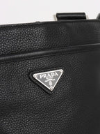 Prada Black Leather Messenger Bag.