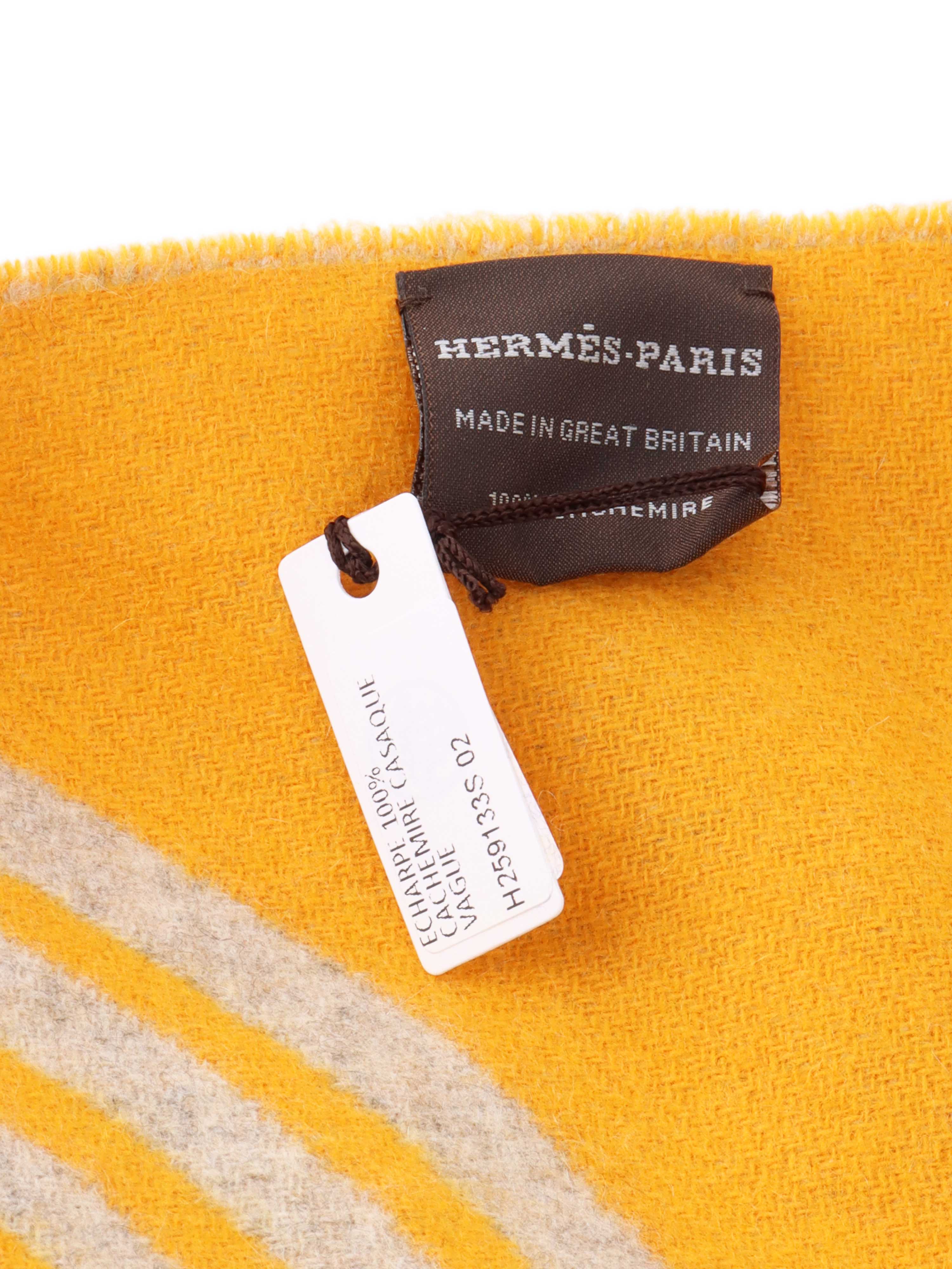 Hermes Yellow & Beige Cashmere Scarf.