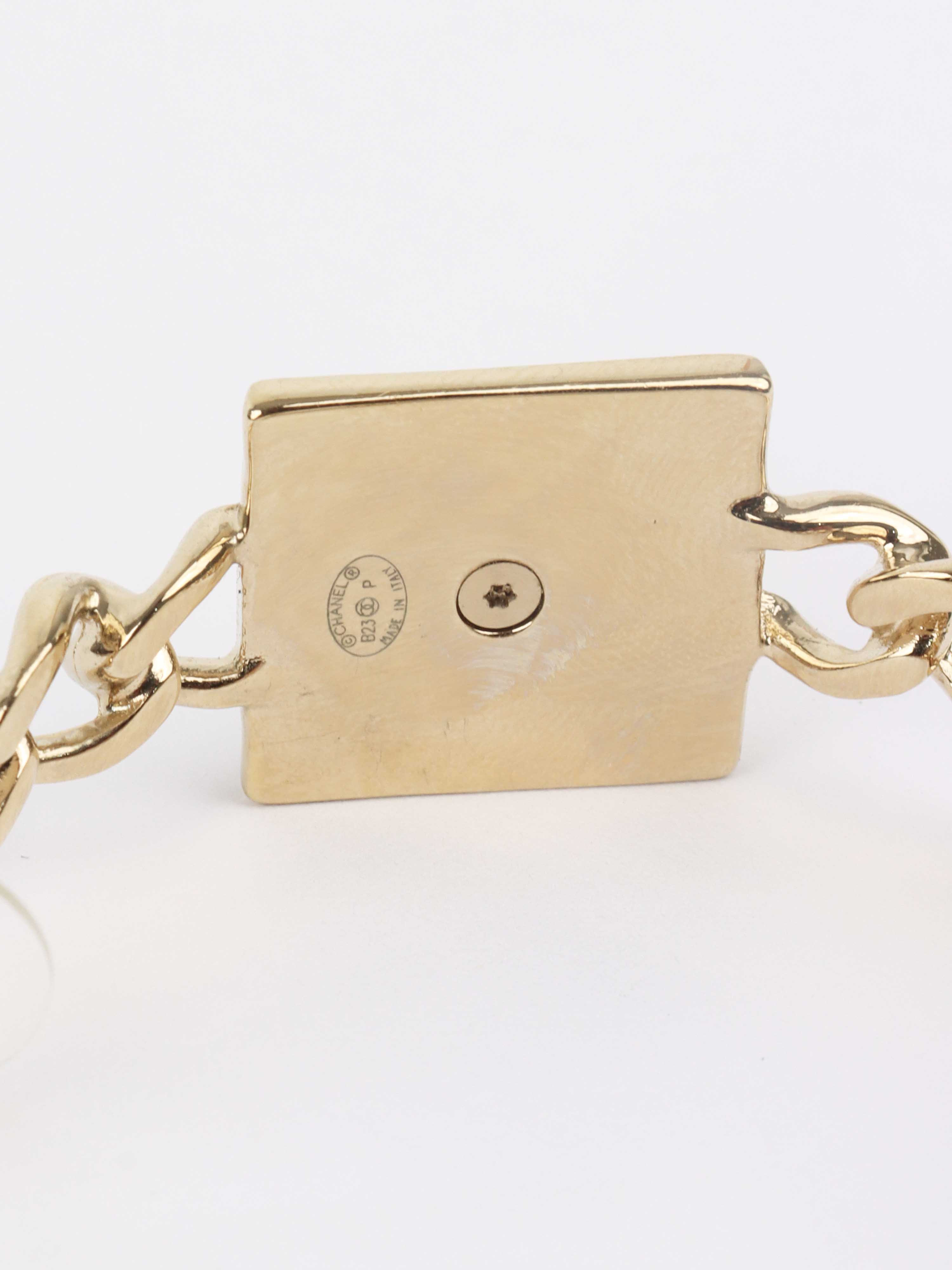 Chanel Crystal Square Chain Hoop Earrings.