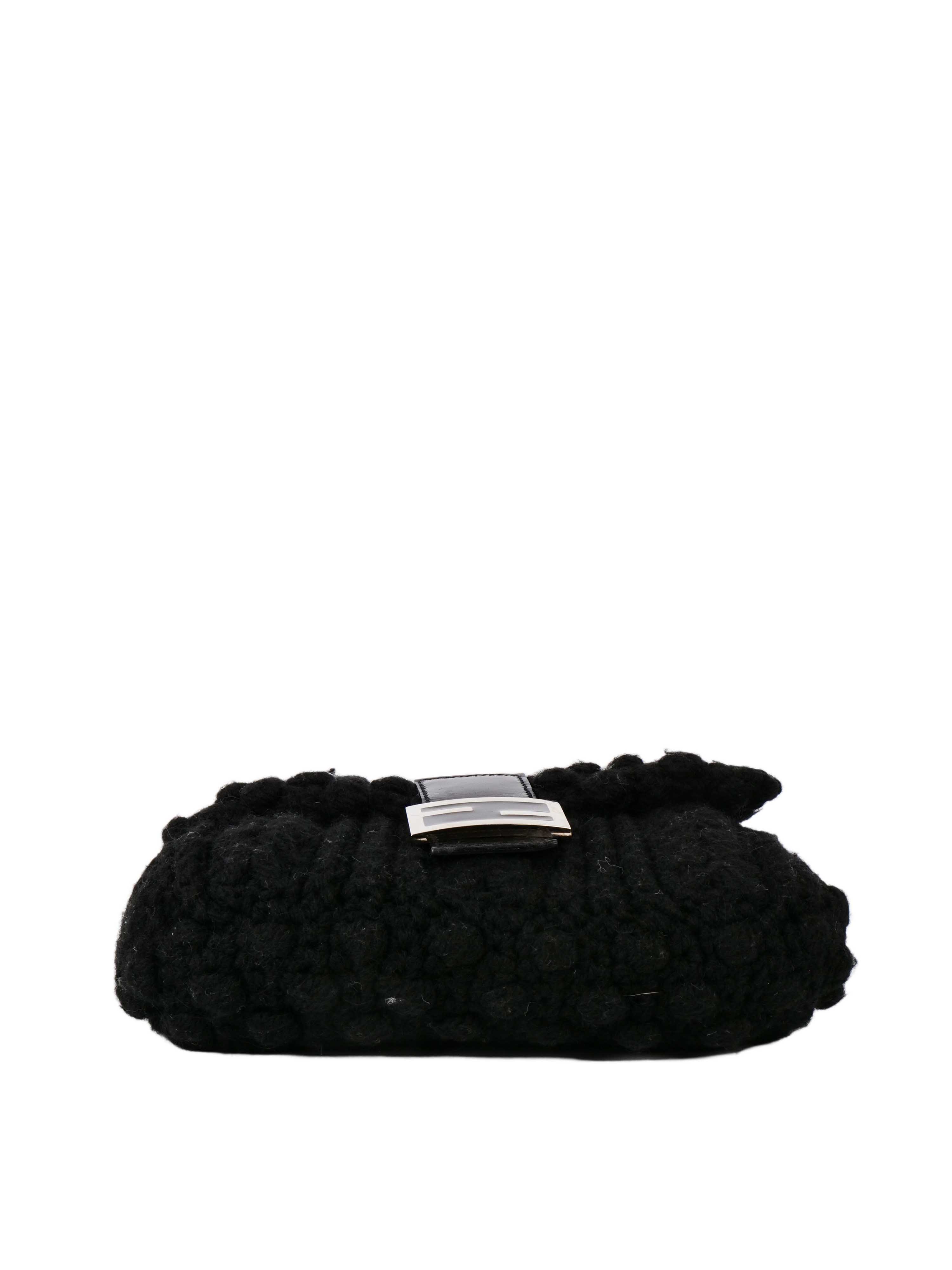 Fendi Black Knit Wool Vintage Baguette Bag.
