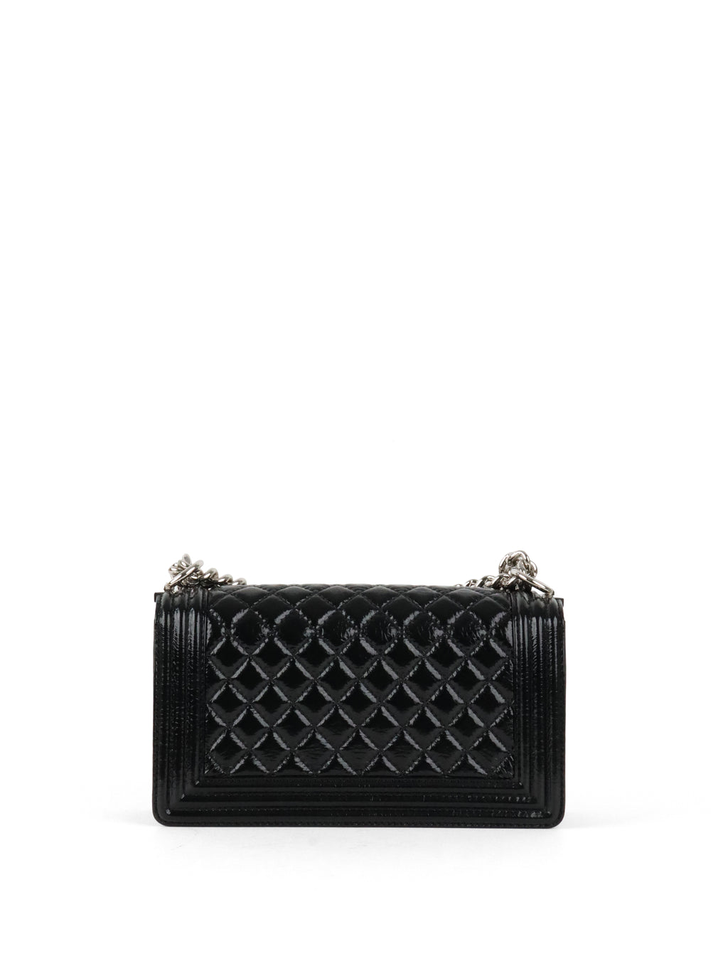 Chanel Black Crinkled Patent with Diamond Quilted Lock Medium Boy Bag