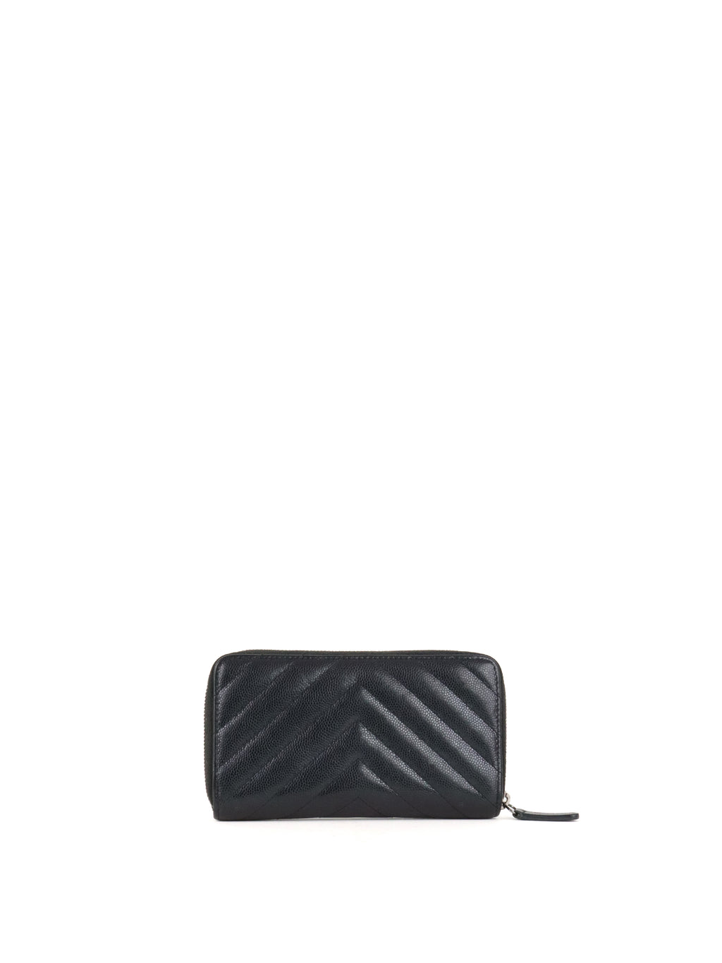 Chanel Irredescent Dark Charcoal Caviar Chevron Zip Wallet