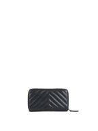 Chanel Irredescent Dark Charcoal Caviar Chevron Zip Wallet