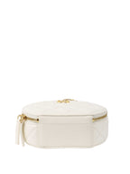 Chanel White Round Vanity with Chain Ring Handle.