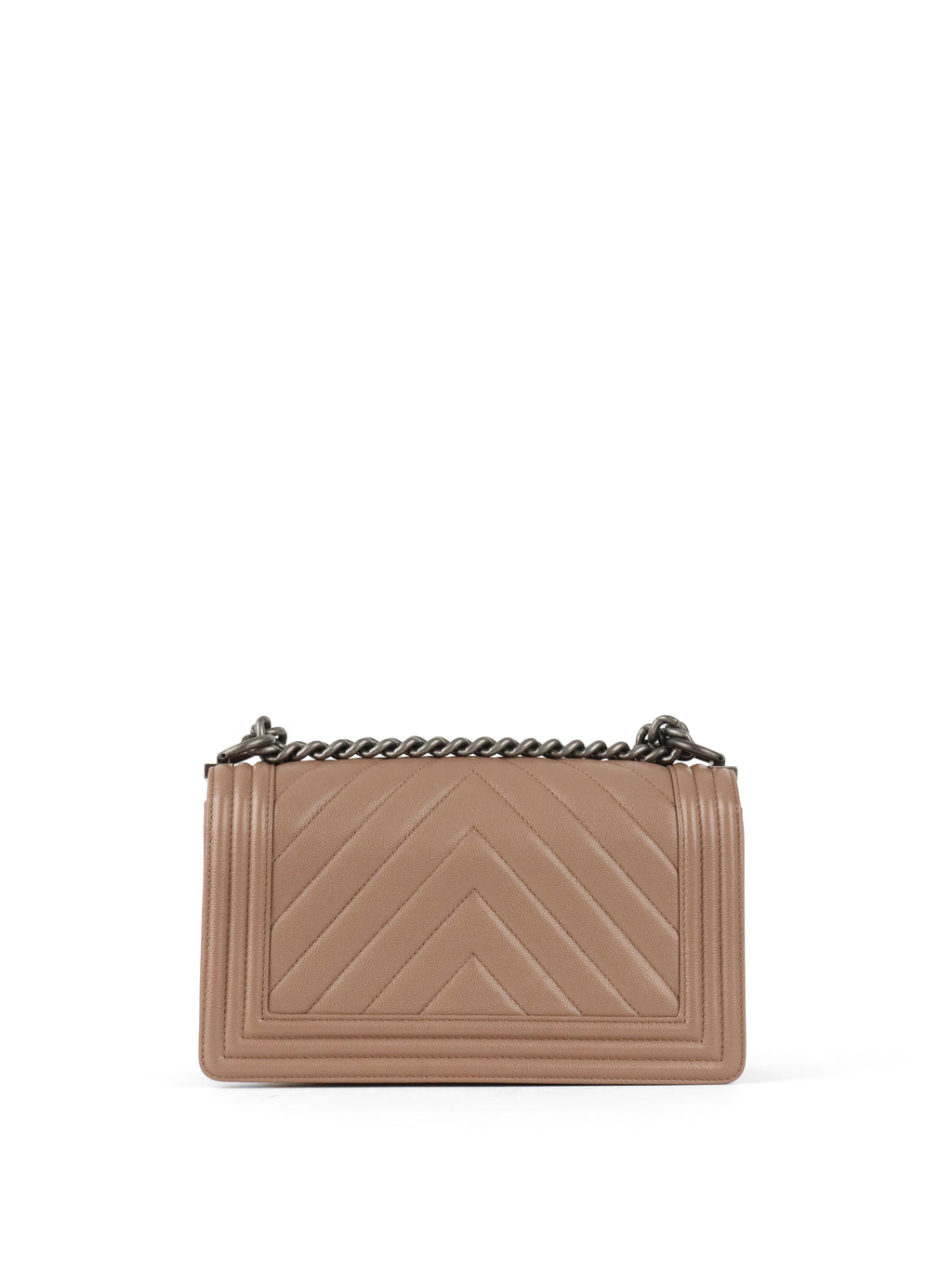 Chanel Dark Beige Chevron Old Medium Caviar Boy Bag