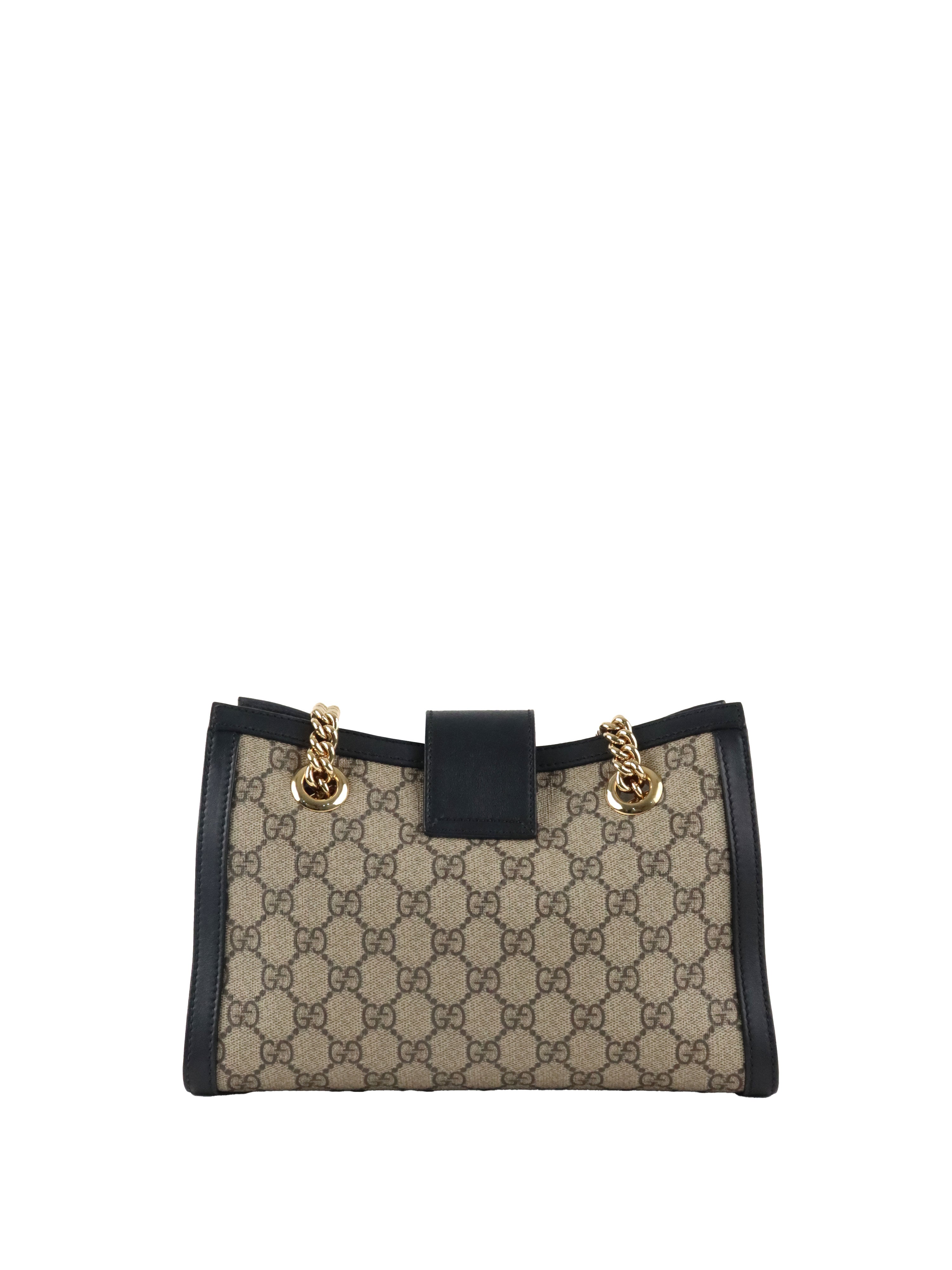 Gucci Small Black GG Supreme Canvas Padlock Tote.
