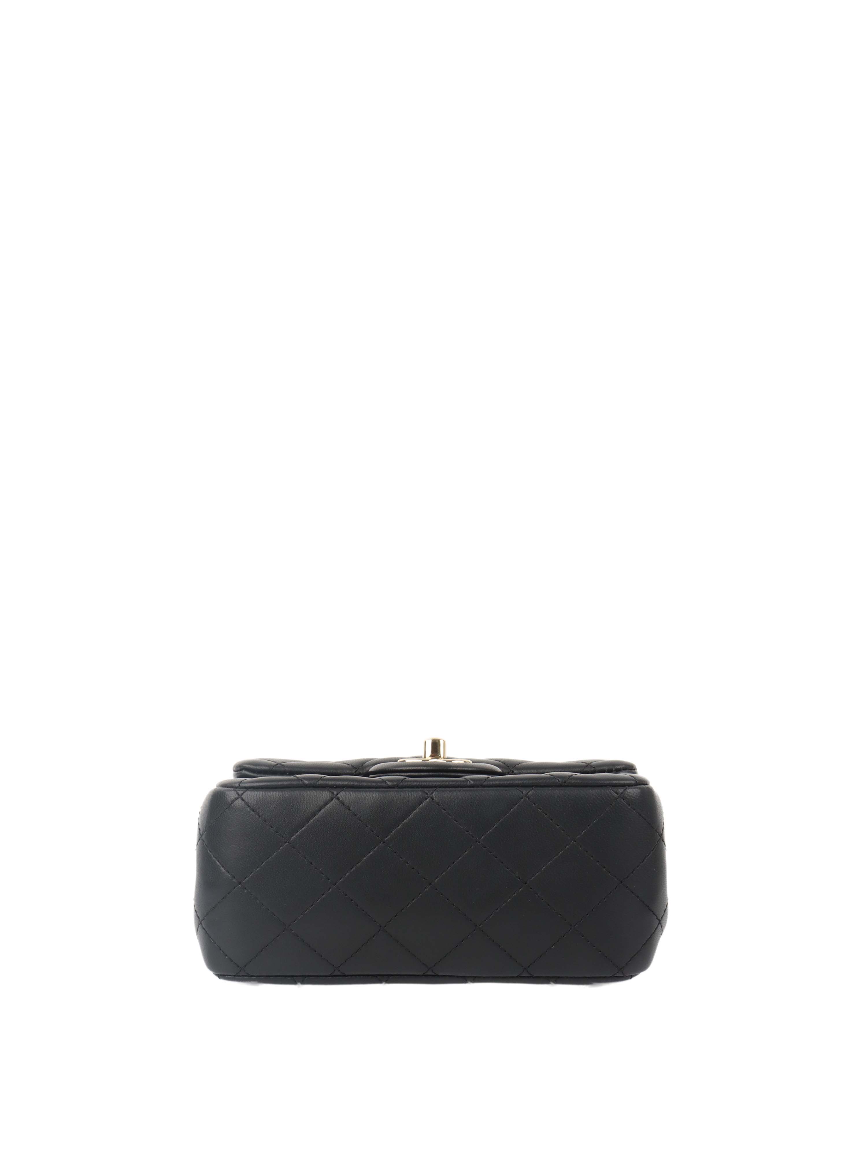 Chanel Black Lambskin Square Classic Flap with Pearl Crush