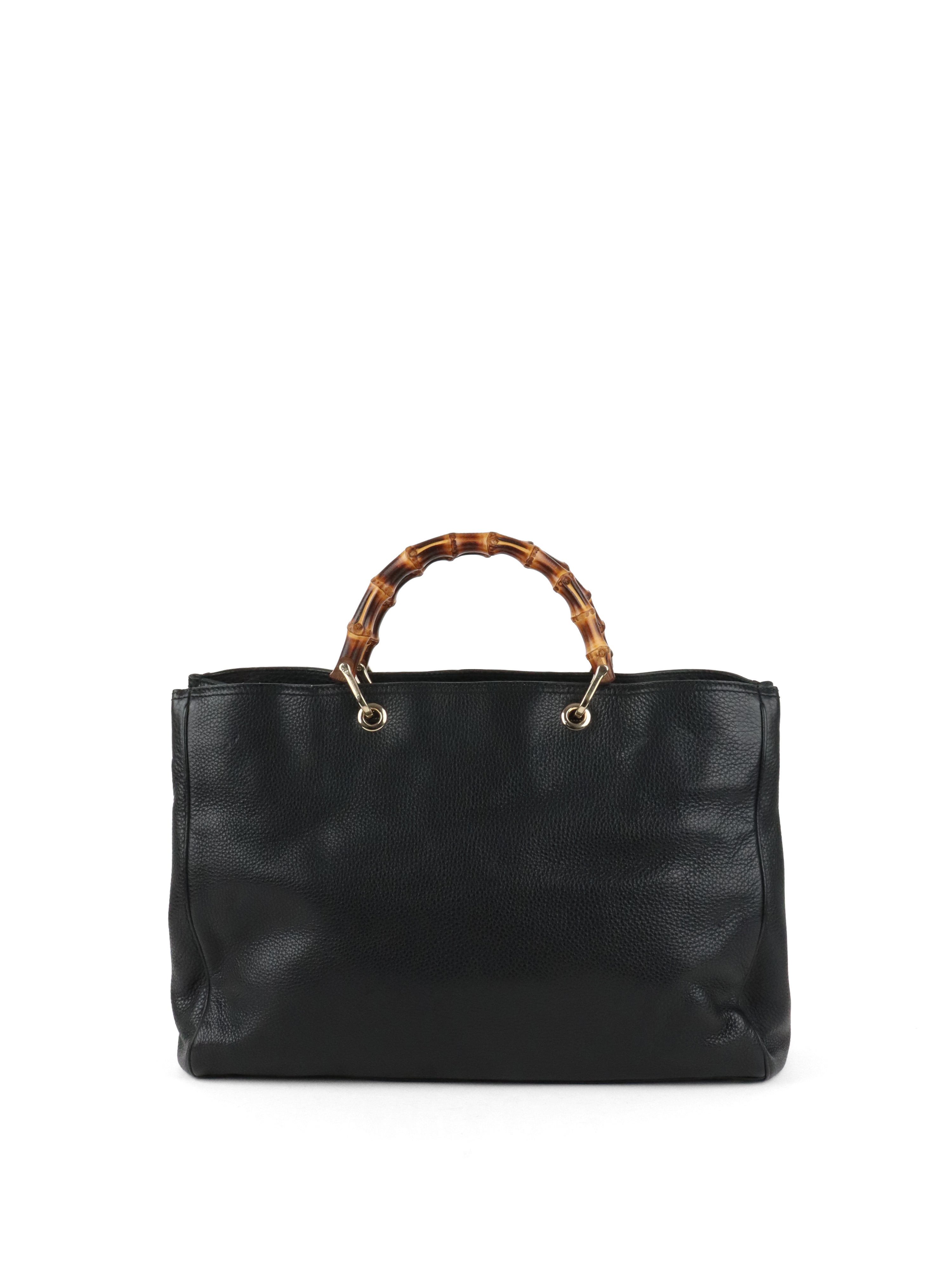 Gucci Bamboo Handle Large Black Leather Shopper Tote
